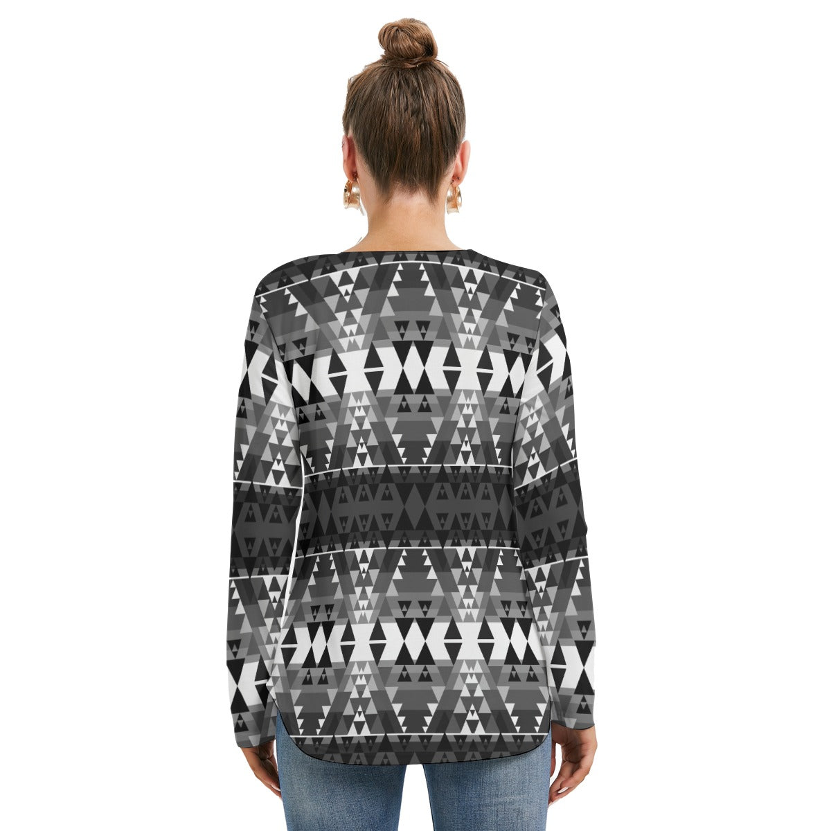 Writing on Stone Black and White Women's Long Sleeve Neckline Tie Sweatshirt