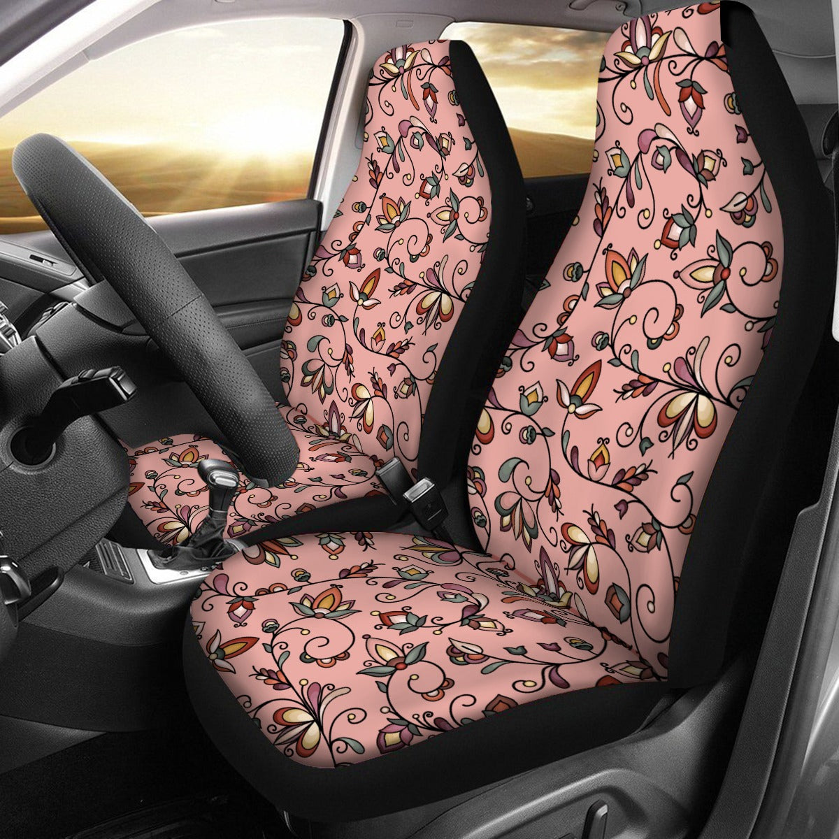 Burnt Sky Petals Peach Universal Car Seat Cover With Thickened Back
