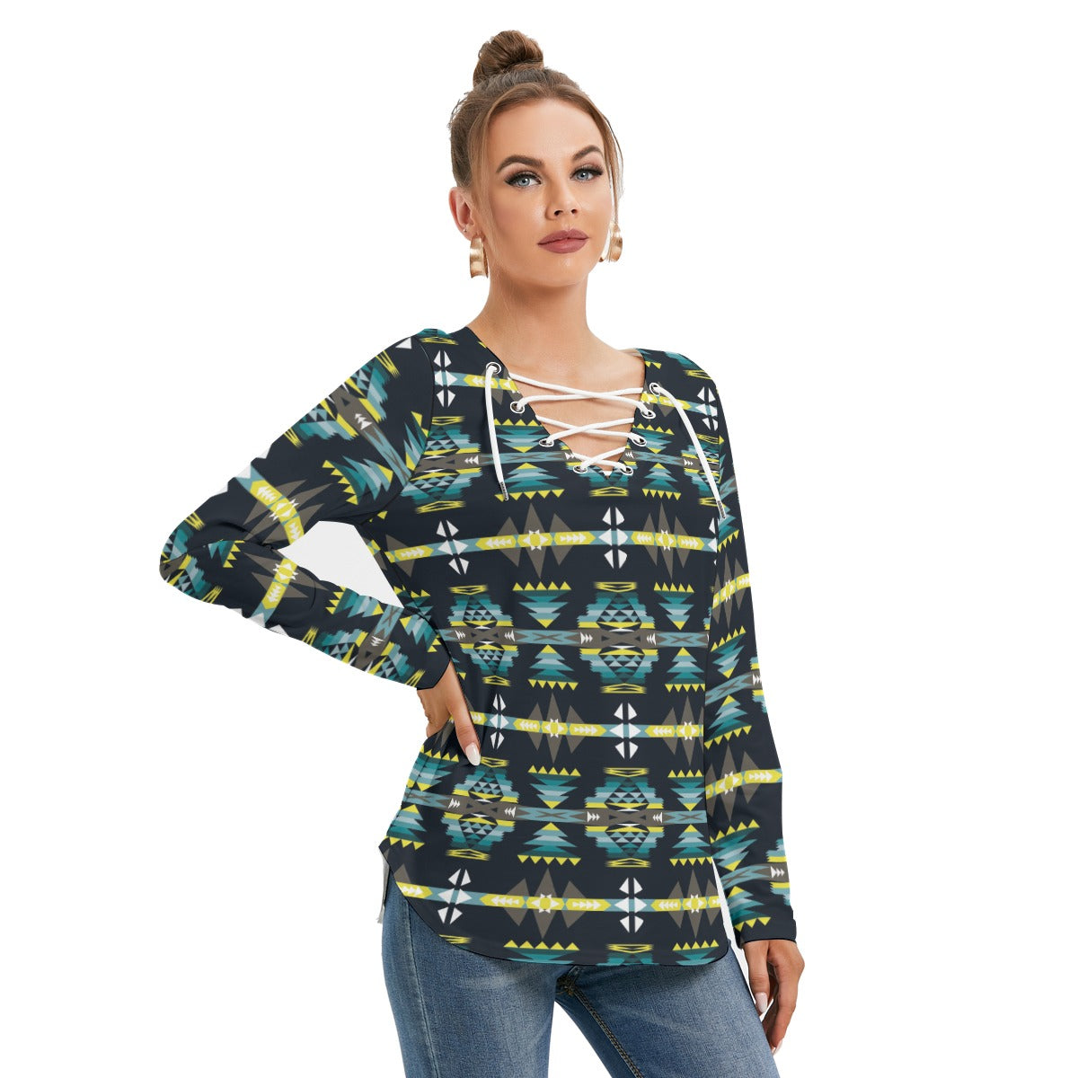 River Trail Women's Long Sleeve Neckline Tie Sweatshirt