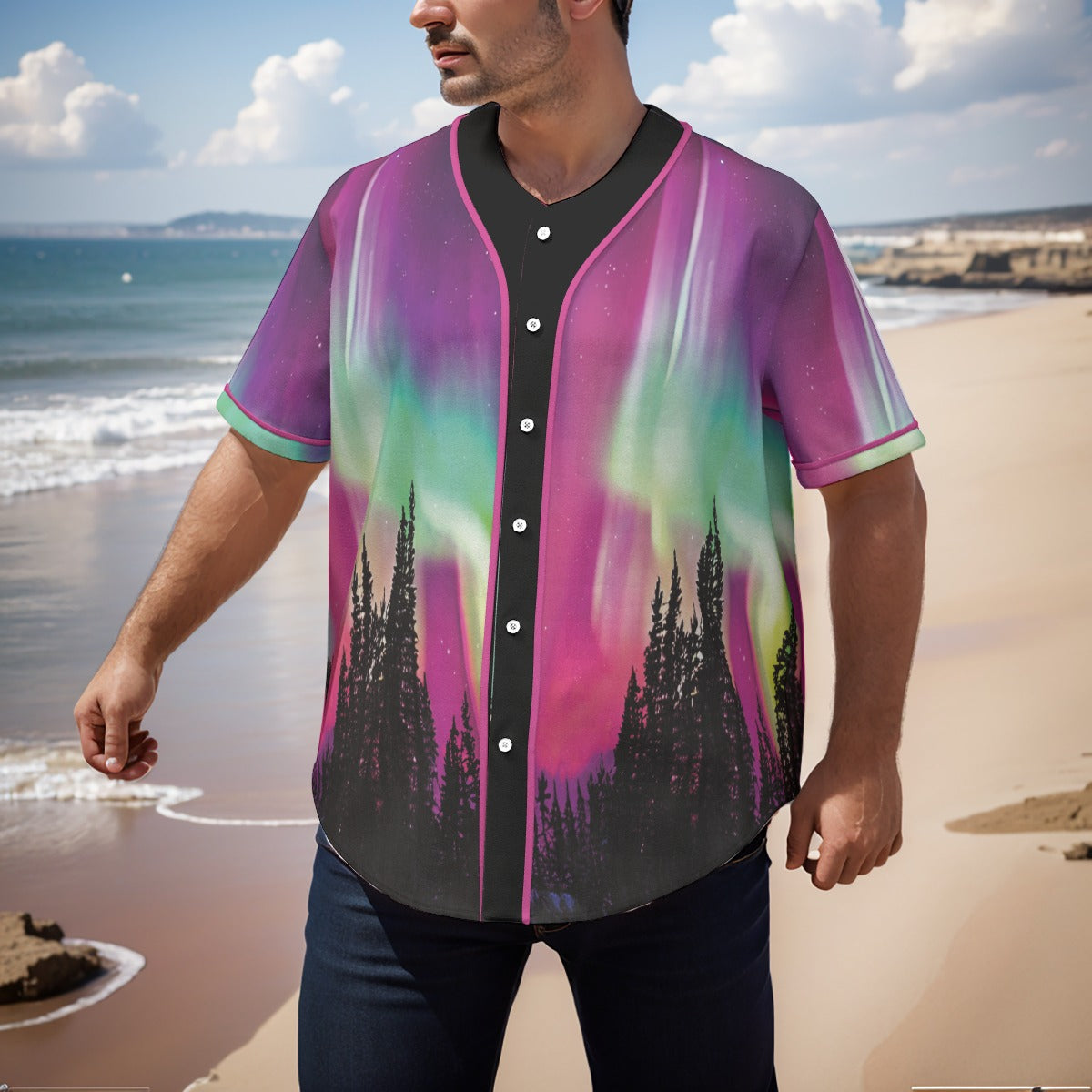 Summer Nights Men's Short Sleeve Baseball Jersey With Pinstripes