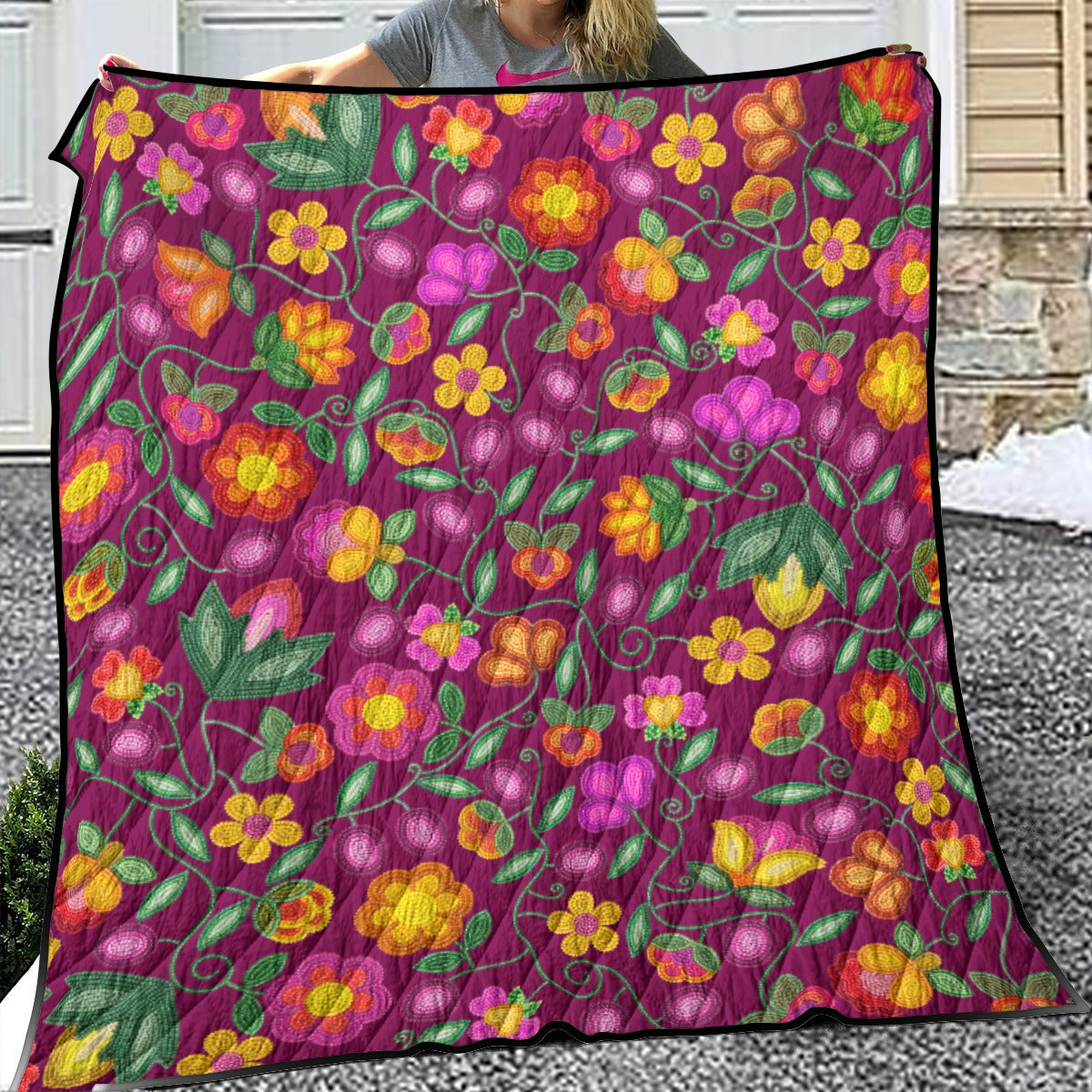 Boreal Bounty Dark Magenta Lightweight & Breathable Quilt With Edge-wrapping Strips