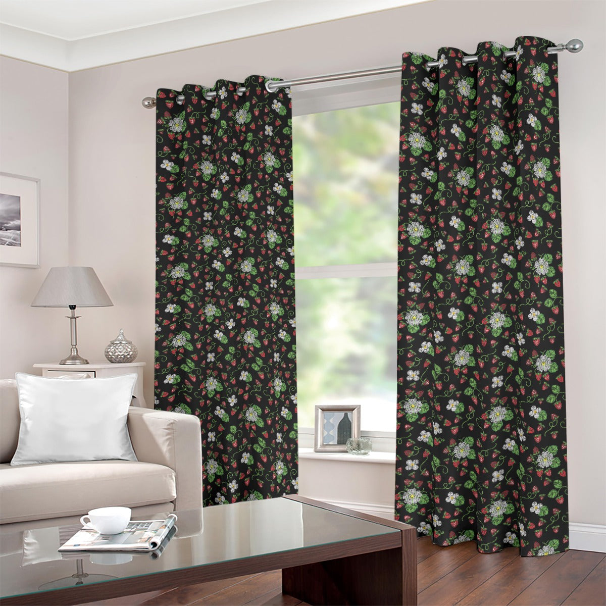 Strawberry Dreams Midnight Blackout Grommet Curtains | 265(gsm)
