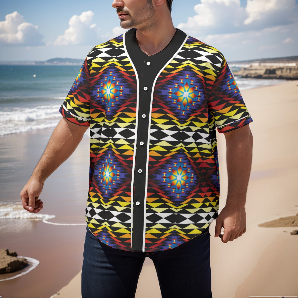 Sunset Blanket Men's Short Sleeve Baseball Jersey With Pinstripes