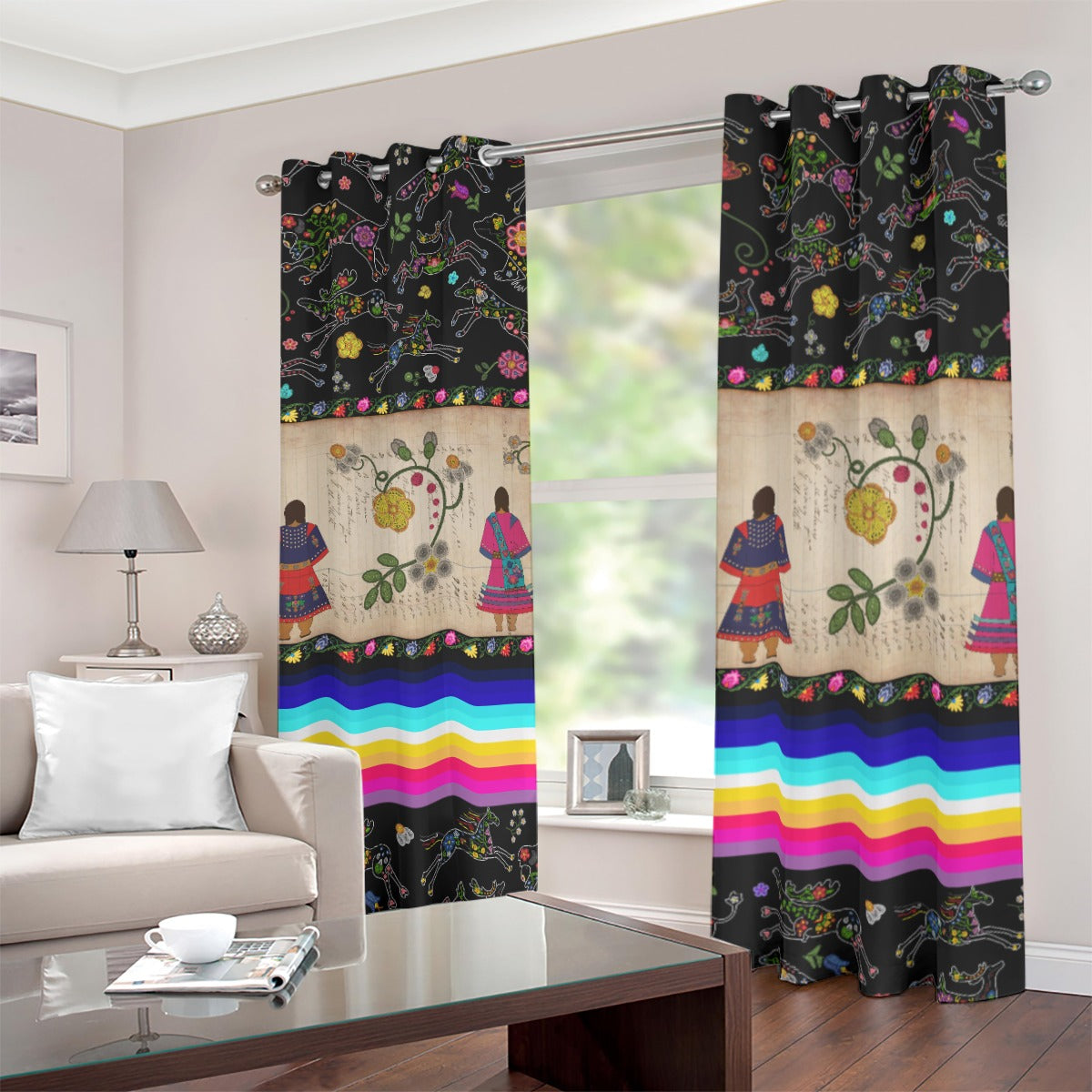 Floral Ledger Sisters Blackout Grommet Curtains | 265(gsm)