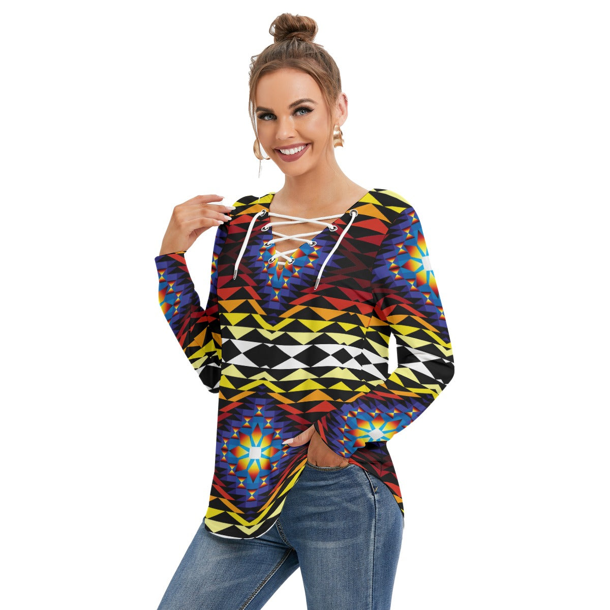 Sunset Blanket Women's Long Sleeve Neckline Tie Sweatshirt