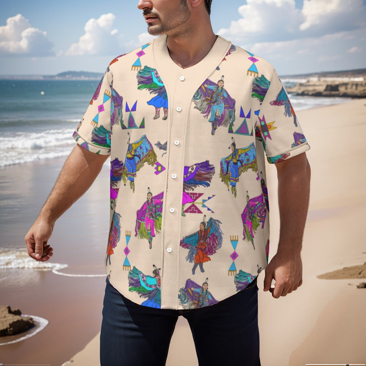 Women's Fancy Dancers Muslin Men's Short Sleeve Baseball Jersey With Pinstripes