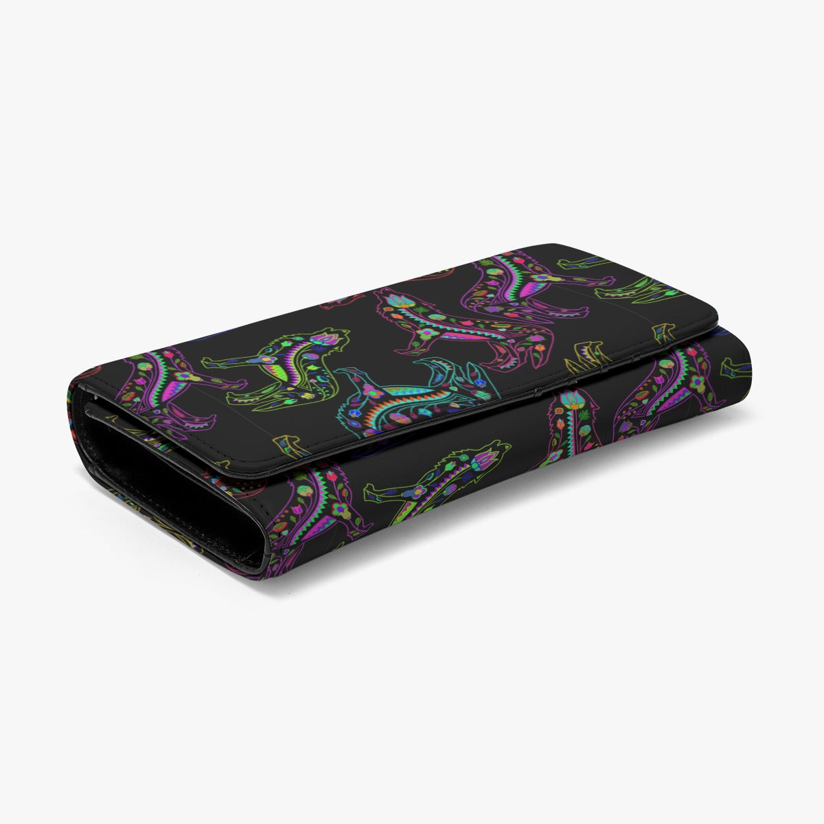 Neon Floral Wolves Foldable Wallet