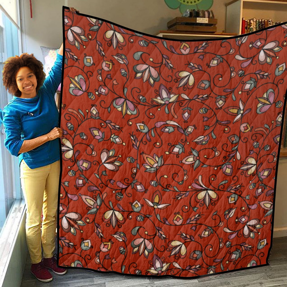Burnt Sky Petals Red Lightweight & Breathable Quilt With Edge-wrapping Strips