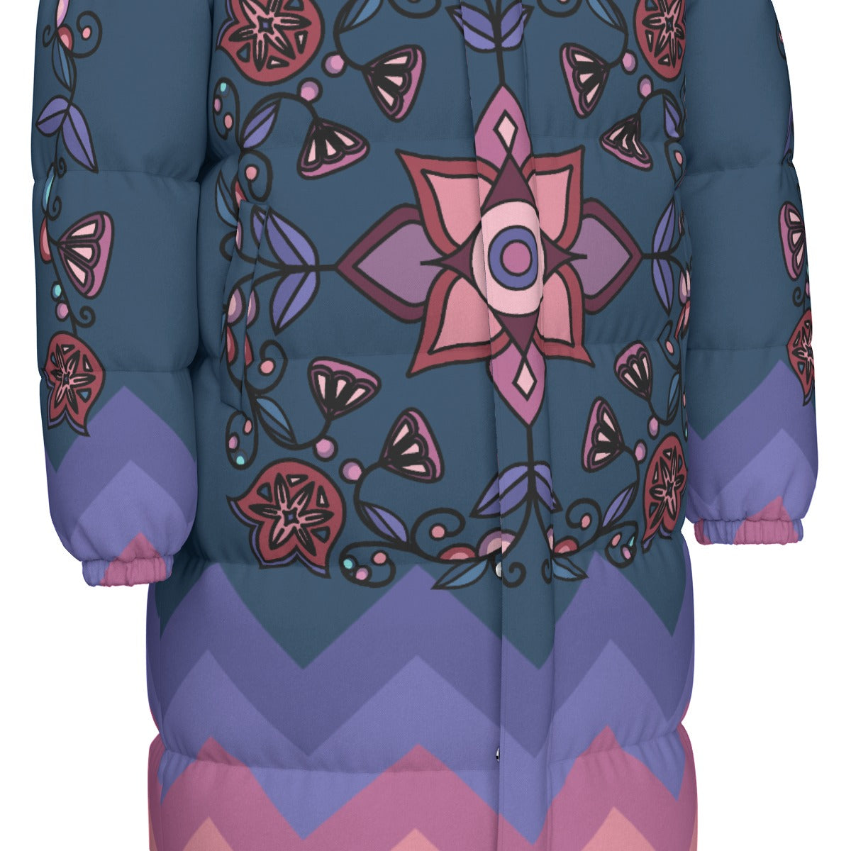 Frost Flower Circle Floral Unisex Long Down Jacket