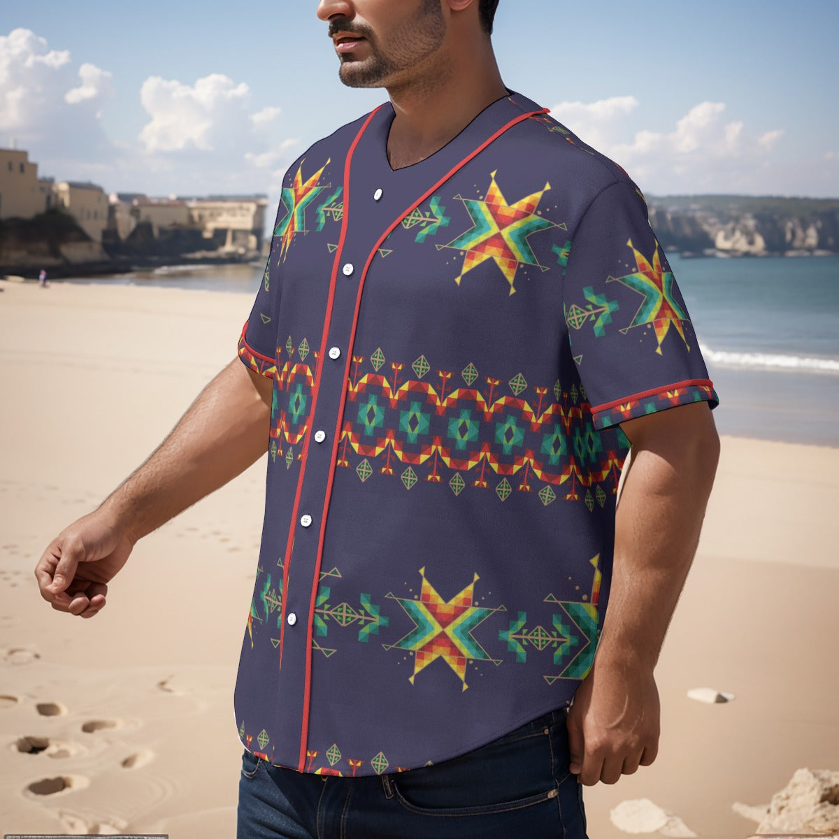 Dreams Of Ancestors Indigo Shade Men's Short Sleeve Baseball Jersey With Pinstripes