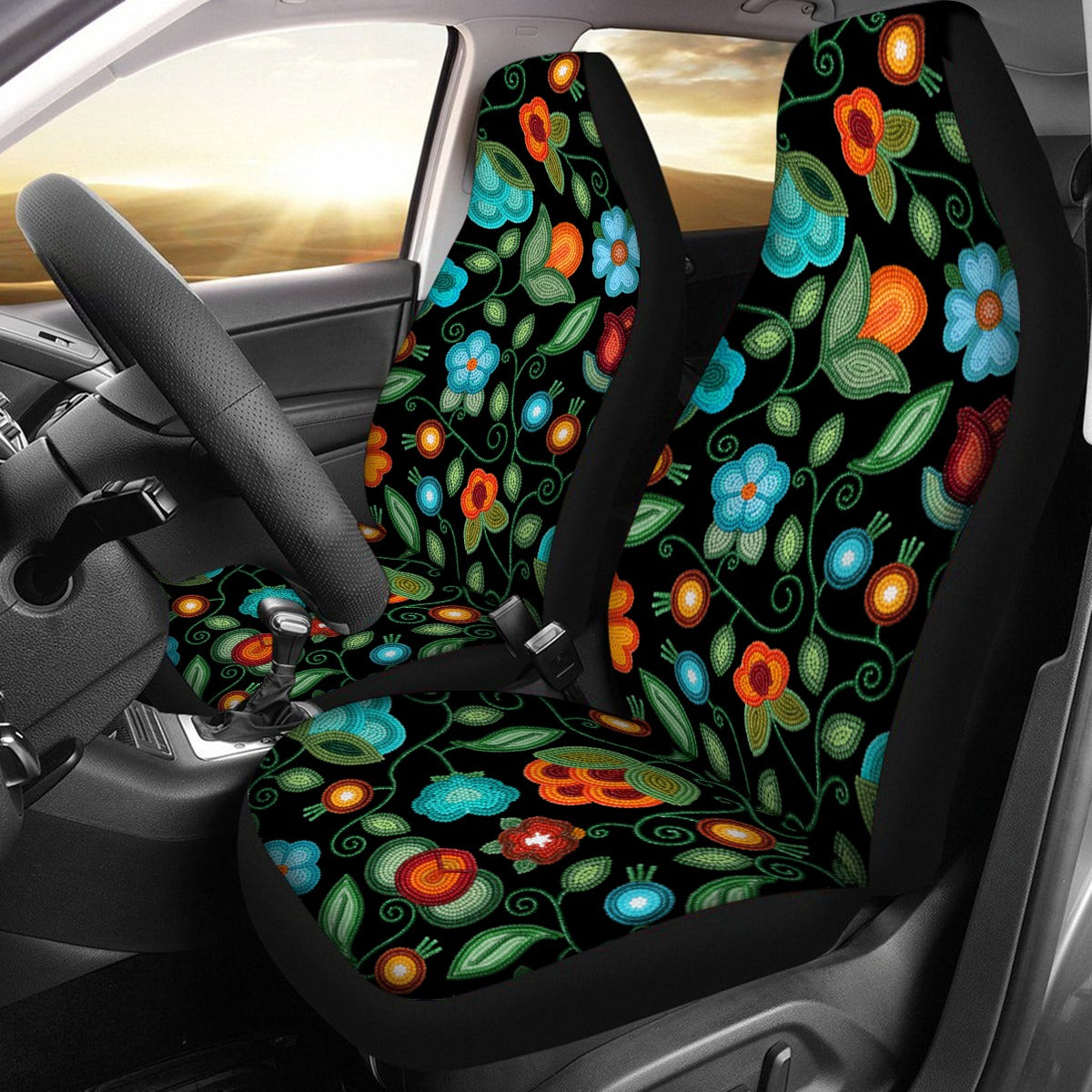 Prairie Fire Petals Black Universal Car Seat Cover With Thickened Back