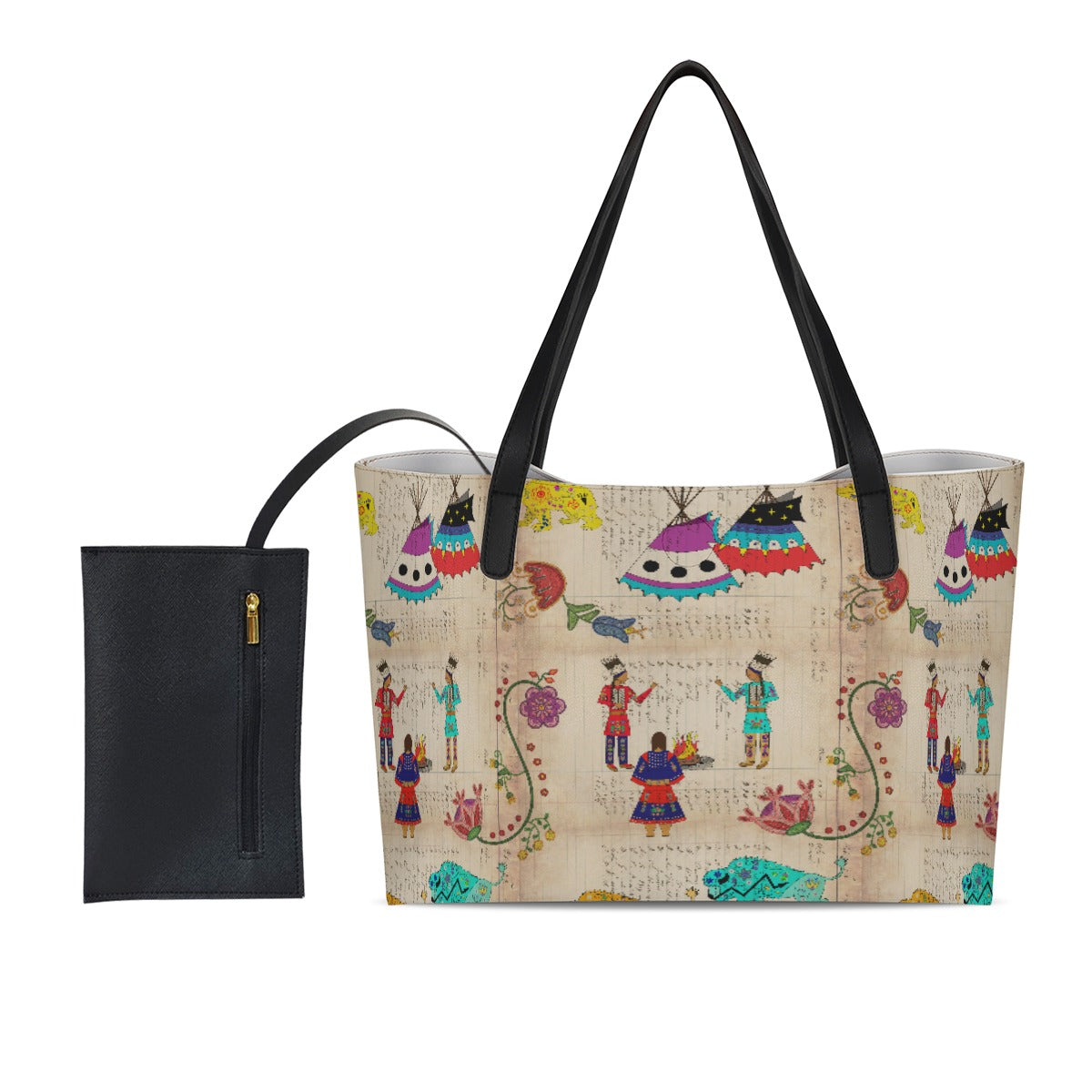 Floral Ledger Way of Life Shopping Tote Bag With Black Mini Purse