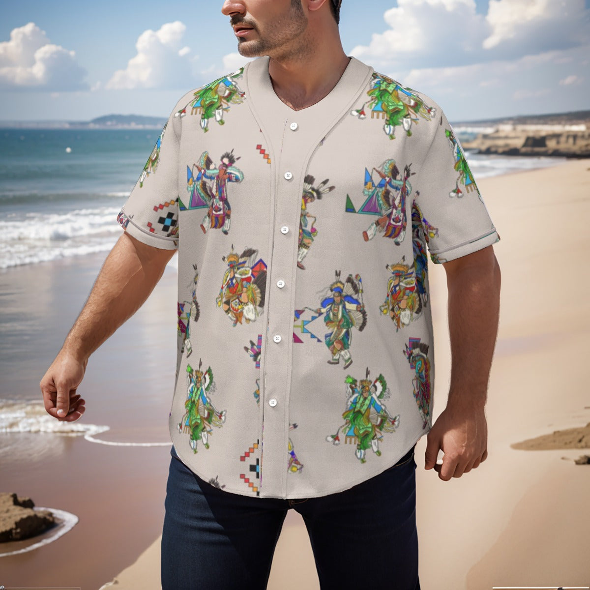 Men's Fancy Dancers Muslin Men's Short Sleeve Baseball Jersey With Pinstripes
