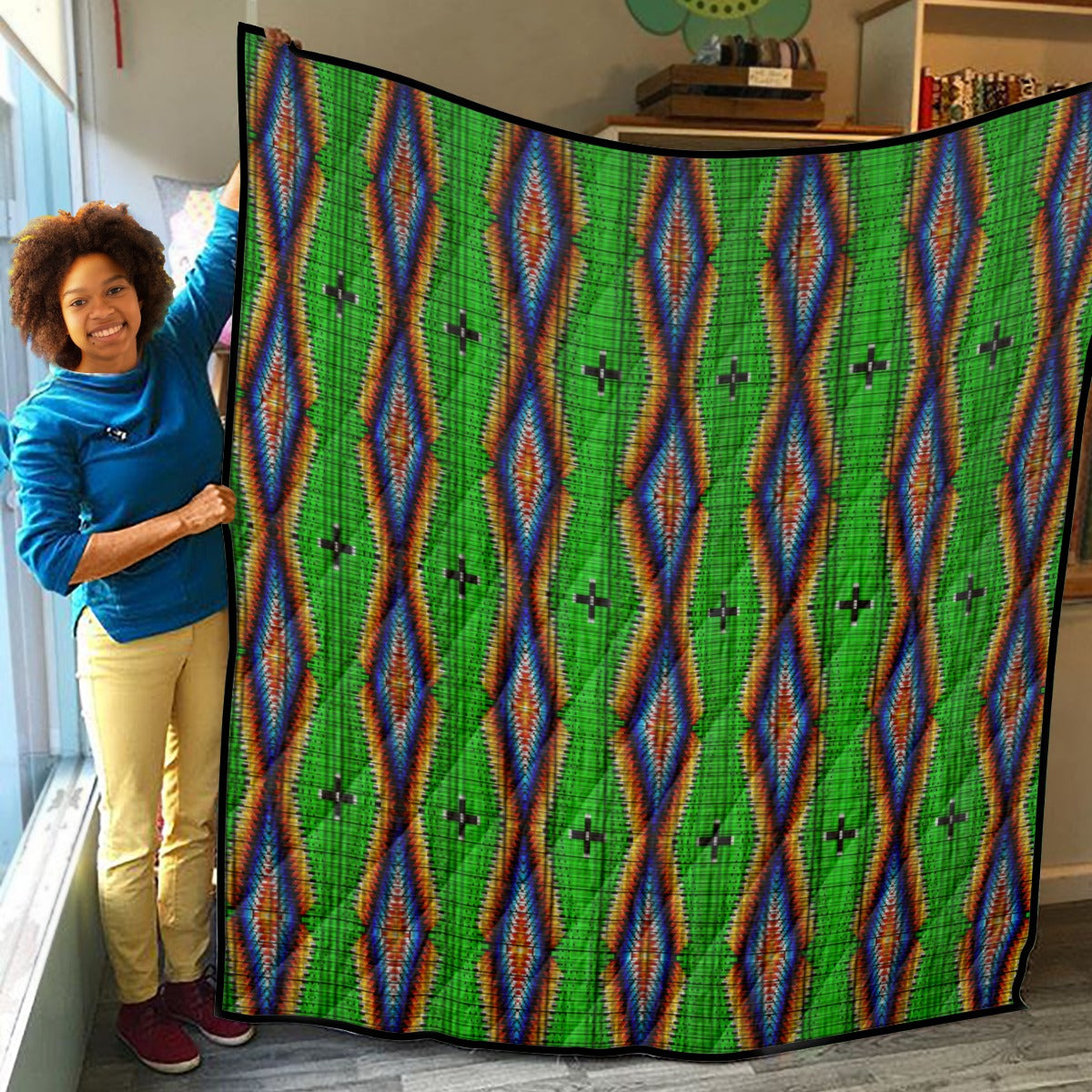 Diamond in the Bluff Lime Lightweight & Breathable Quilt With Edge-wrapping Strips