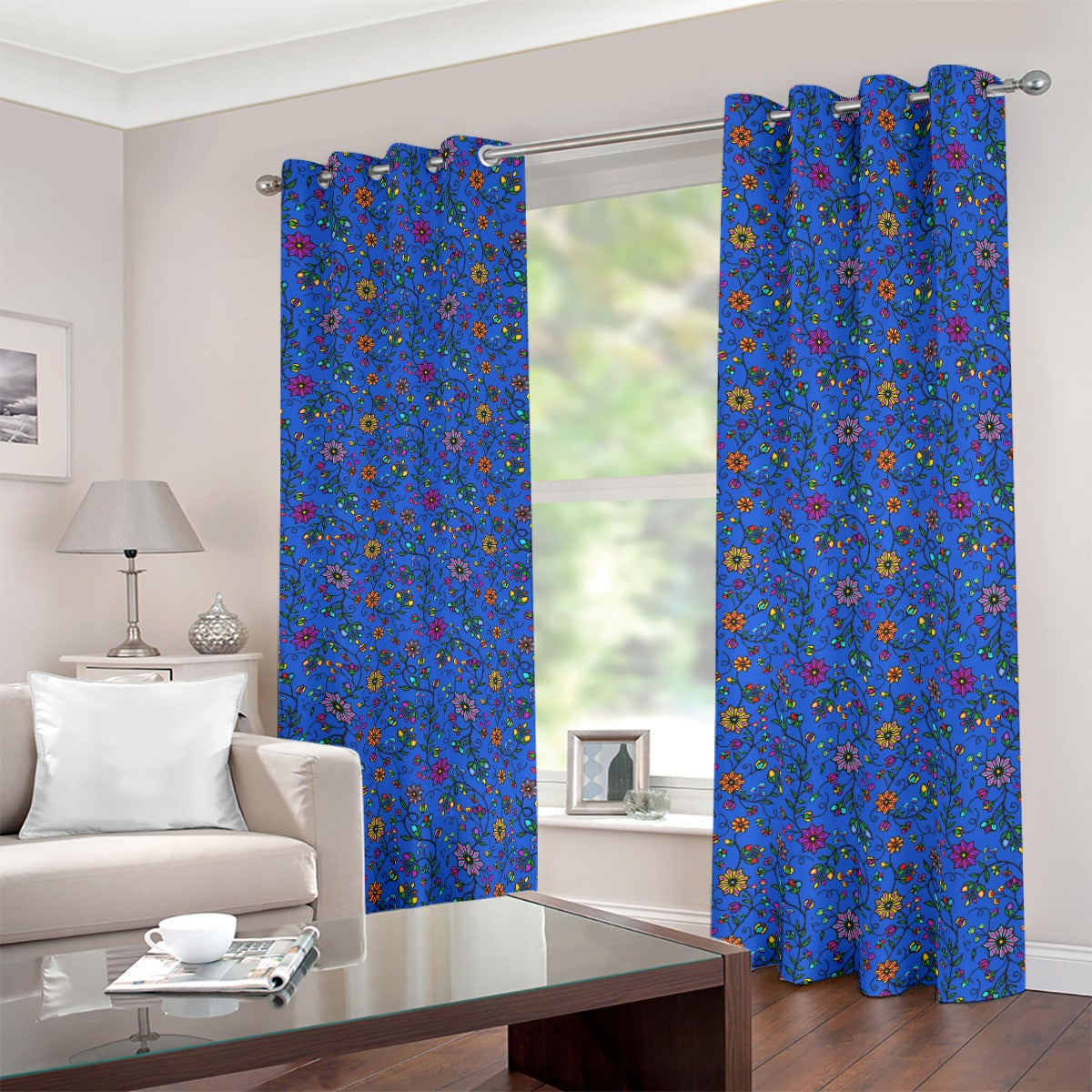 Prairie Paintbrush blue Blackout Grommet Curtains | 265(gsm)