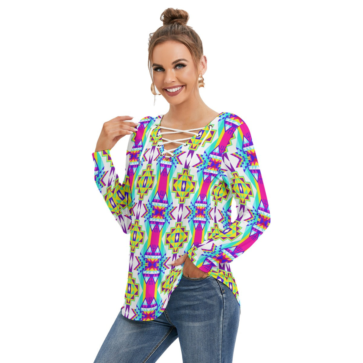 Fancy Champion Women's Long Sleeve Neckline Tie Sweatshirt