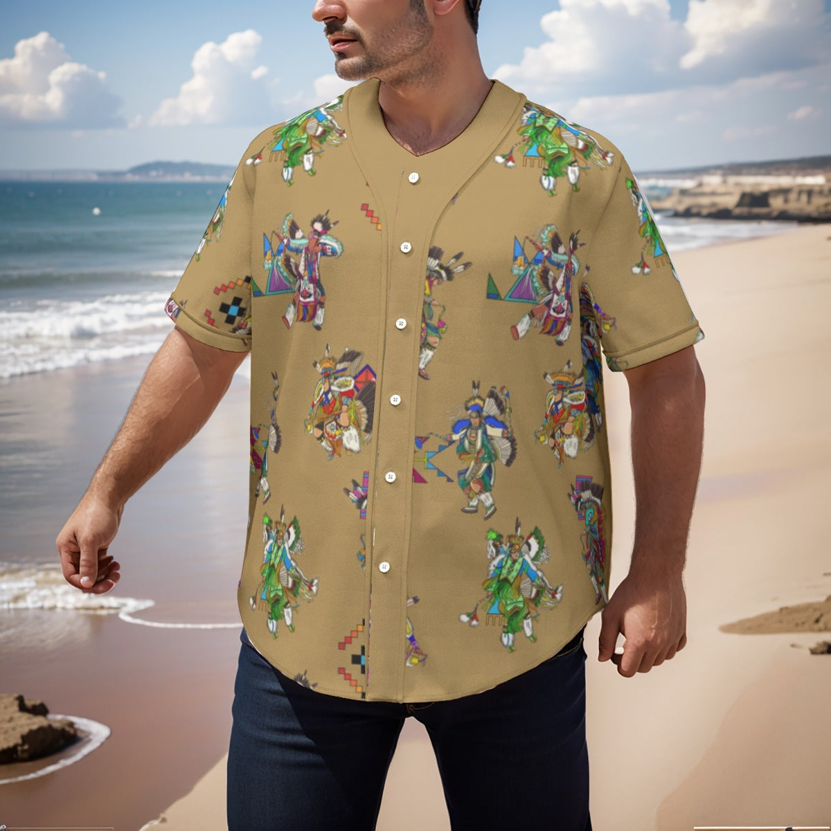 Men's Fancy Dancers Earth Men's Short Sleeve Baseball Jersey With Pinstripes