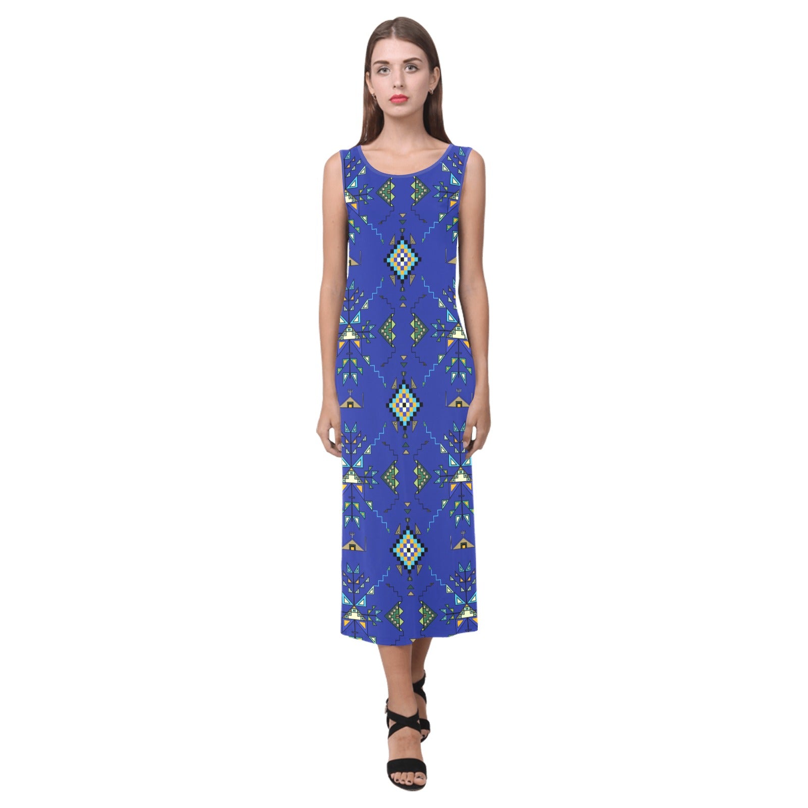 Bear Shield Dark Blue Phaedra Sleeveless Open Fork Long Dress