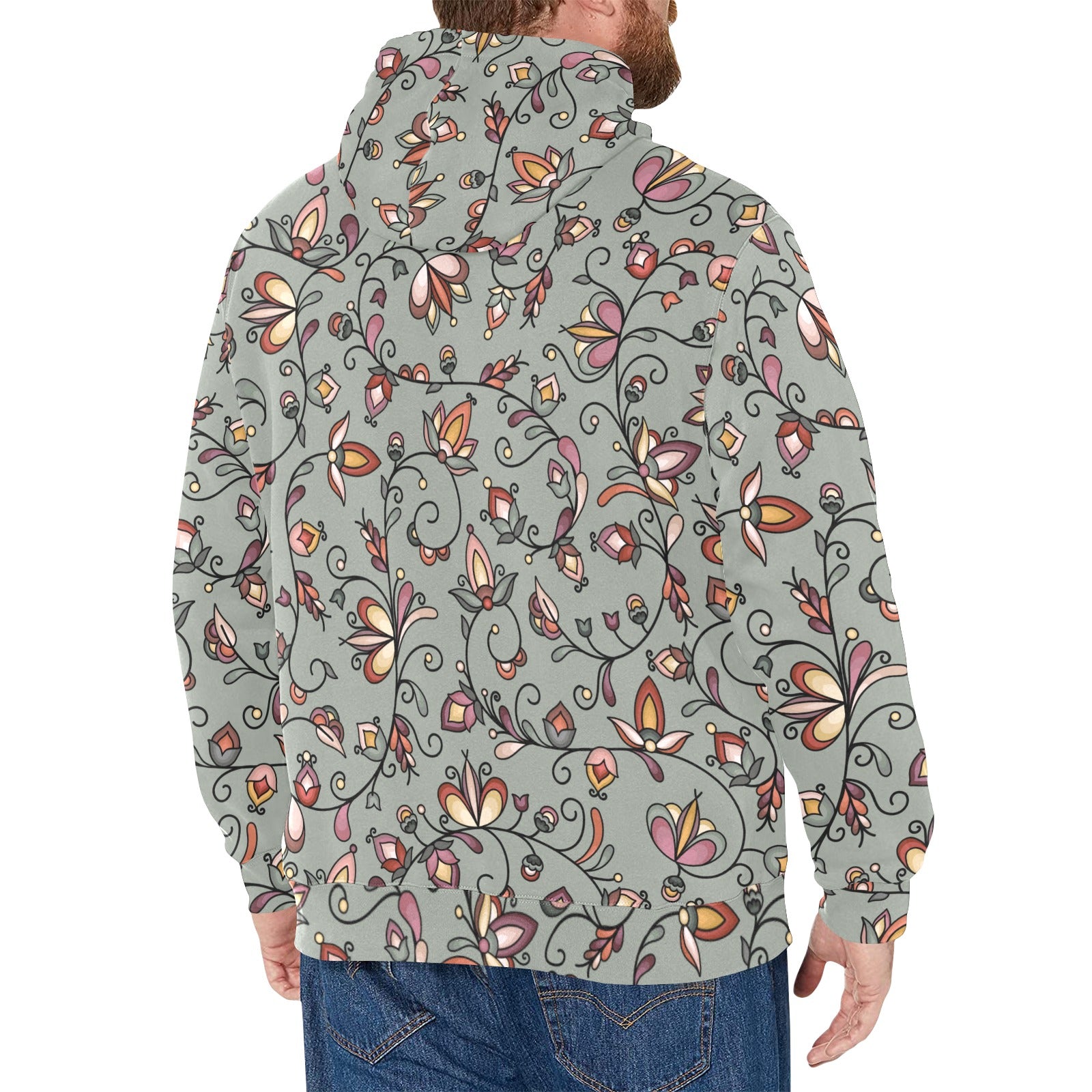 Burnt Sky Petals Green Men's Long Sleeve Fleece Hoodie