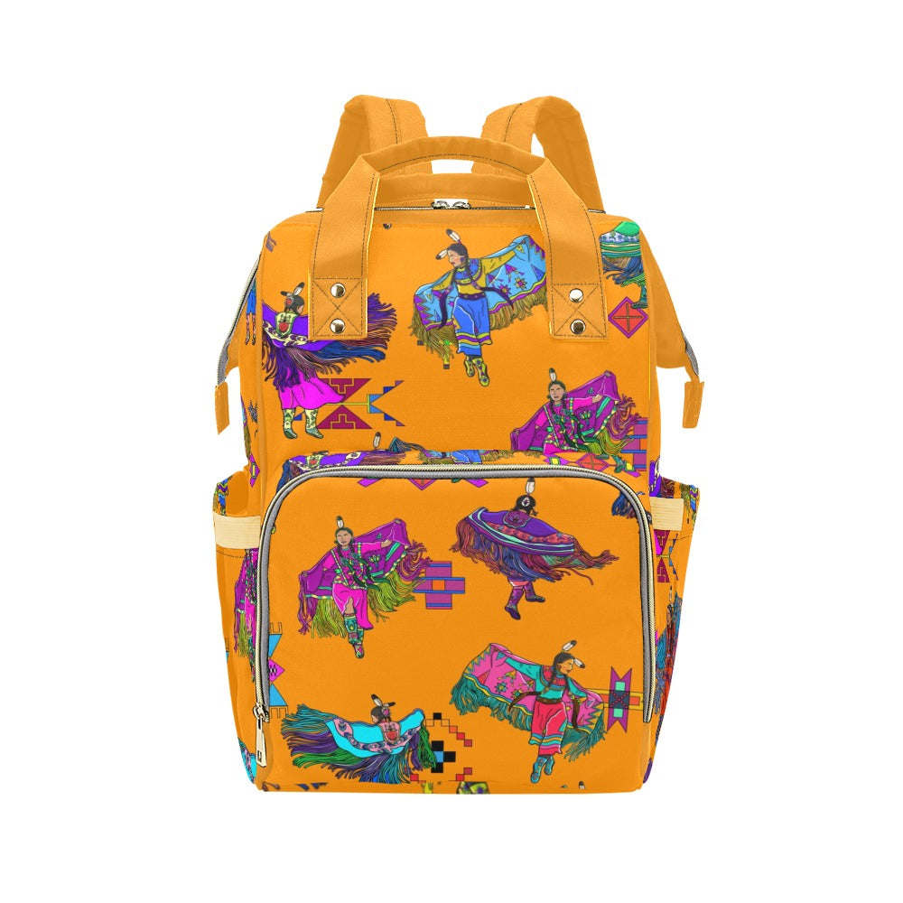 Women's Fancy Dancers Orange Multi-Function Diaper Backpack/Diaper Bag