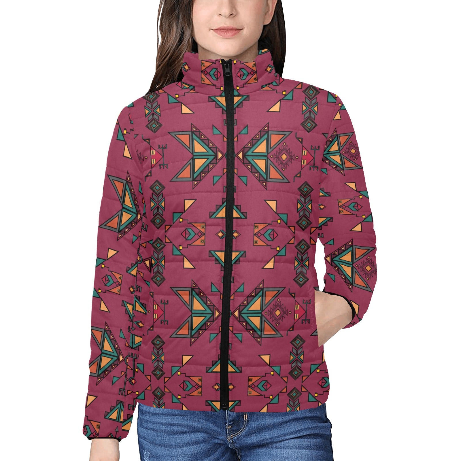 Arrow Dawn Maroon Women's Stand Collar Padded Jacket