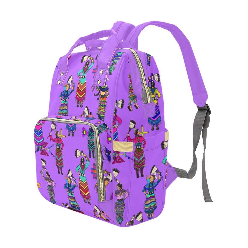 Women's Jingle Dancers Purple Multi-Function Diaper Backpack/Diaper Bag