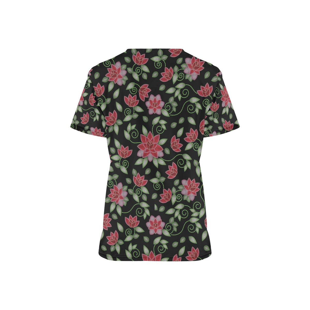 Red Beaded Rose Scrub Top