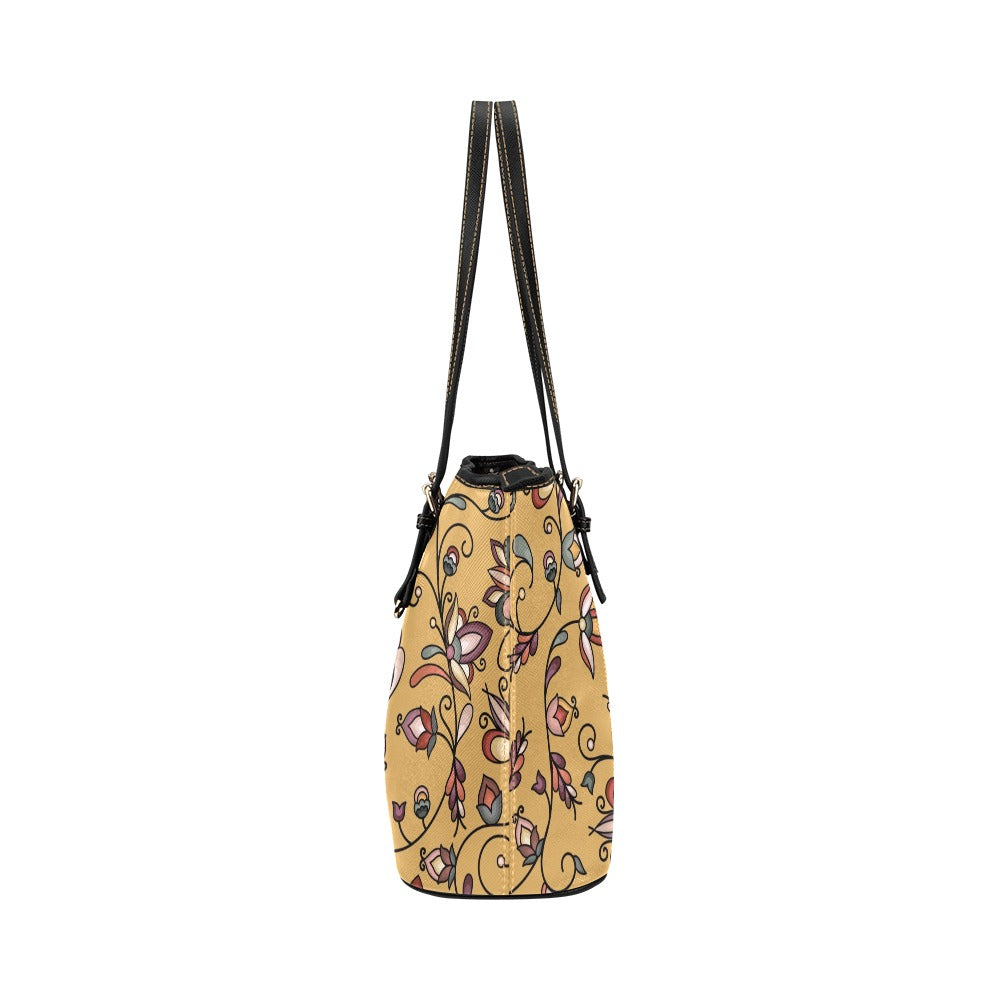 Burnt Sky Petals Gold Leather Tote Bag/Large