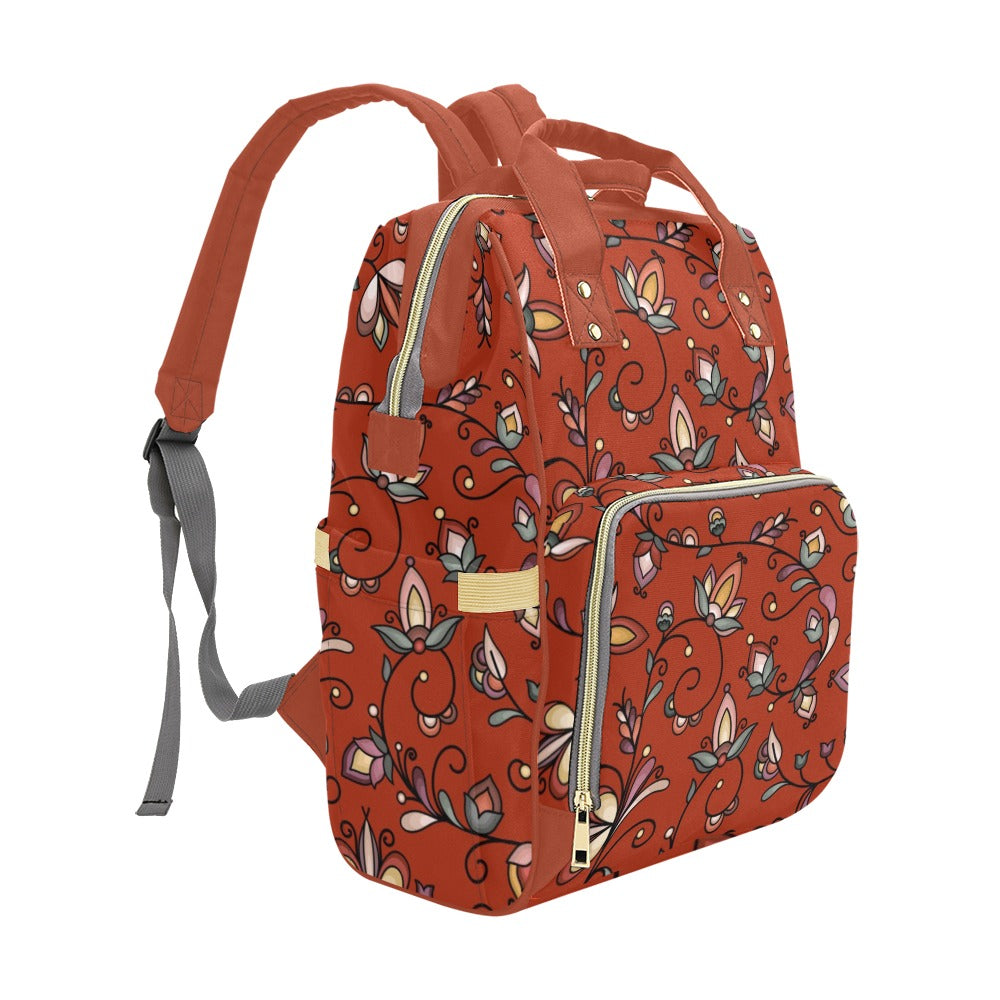 Burnt Sky Petals Red Multi-Function Diaper Backpack/Diaper Bag