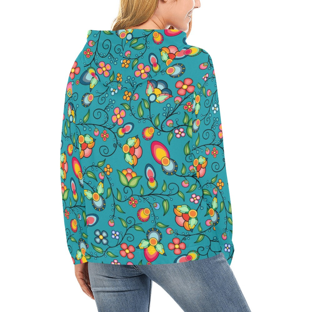 Floral Bounty Teal Hoodie for Women (USA Size)