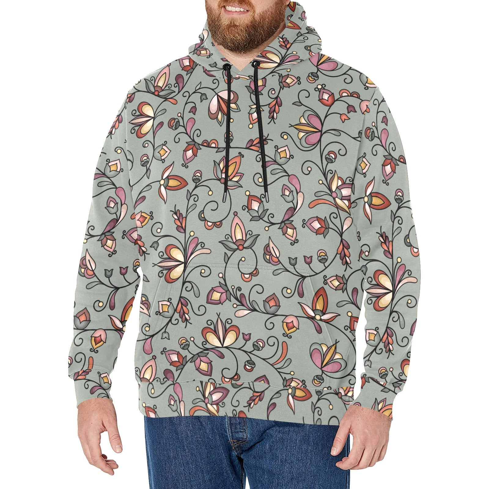 Burnt Sky Petals Green Men's Long Sleeve Fleece Hoodie