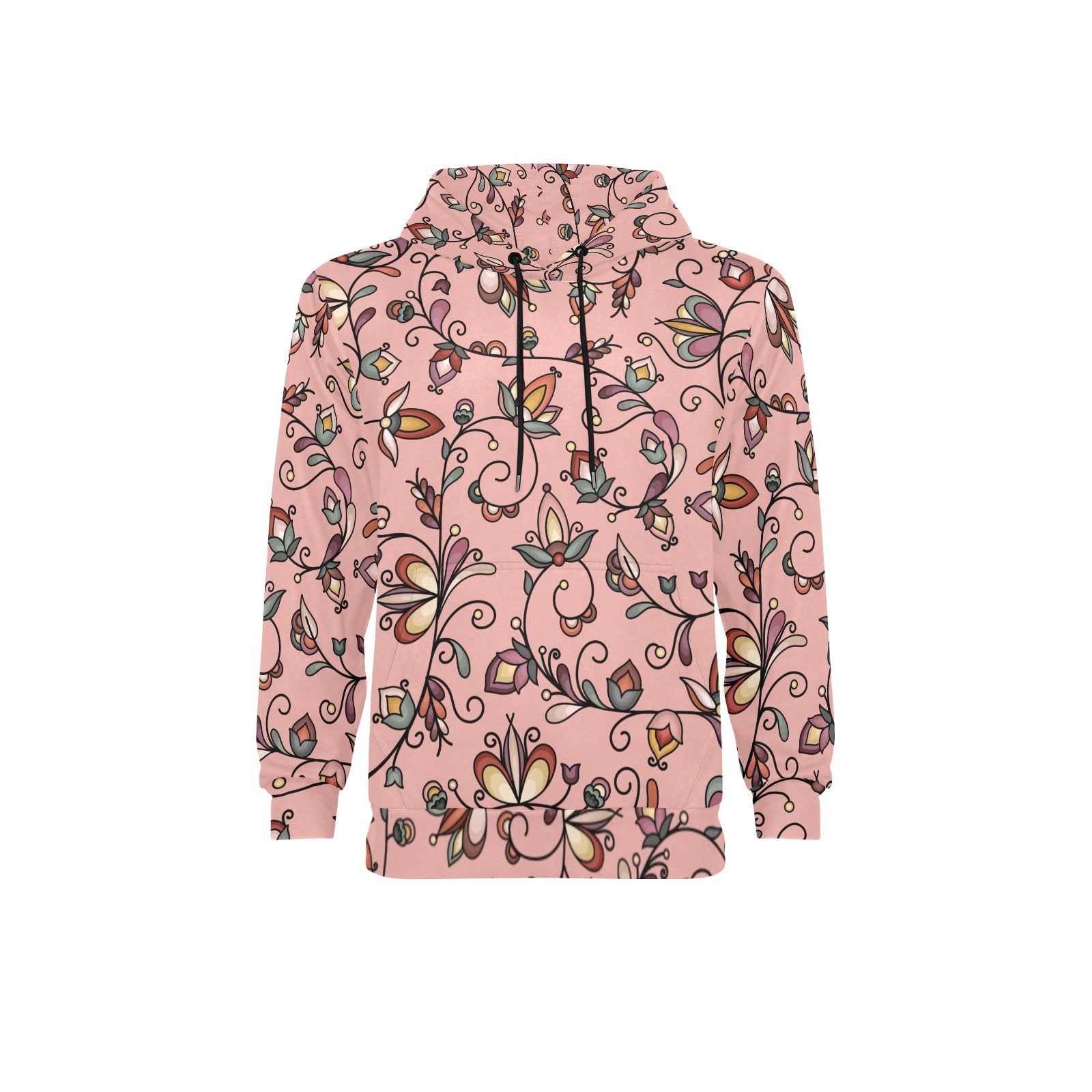 Burnt Sky Petals Peach Men's Long Sleeve Fleece Hoodie