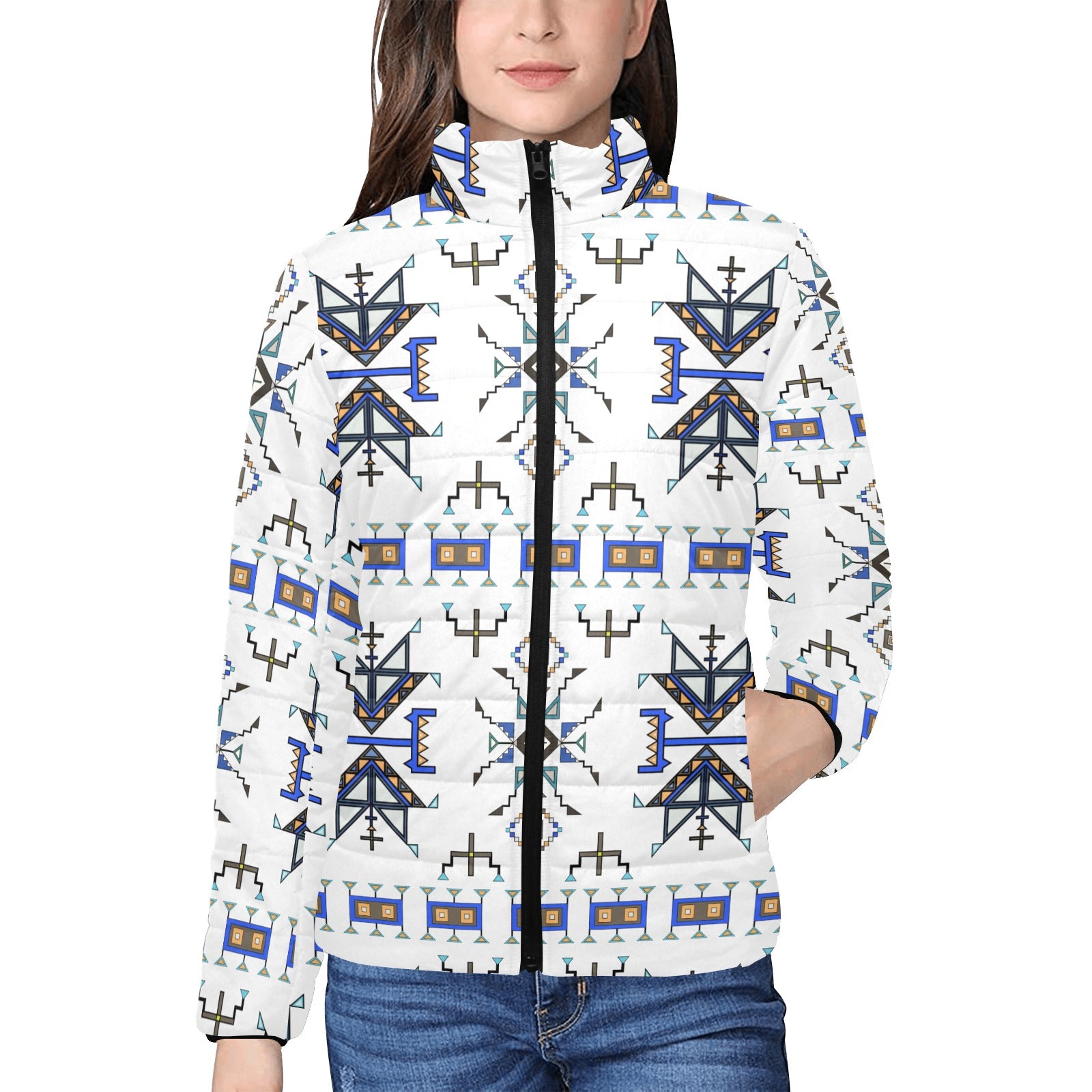 Eagle Strike White Women's Stand Collar Padded Jacket