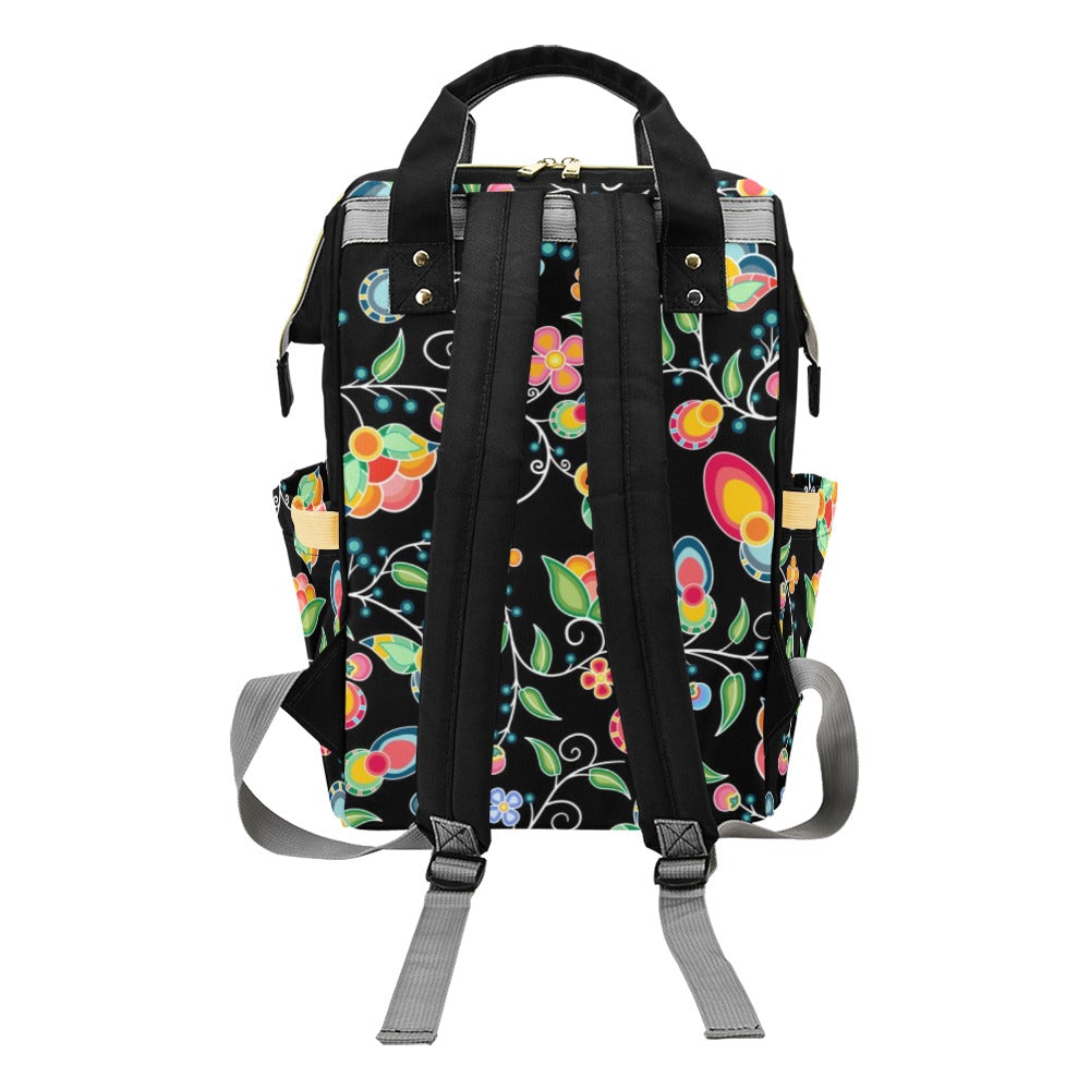 Floral Bounty Black Multi-Function Diaper Backpack/Diaper Bag