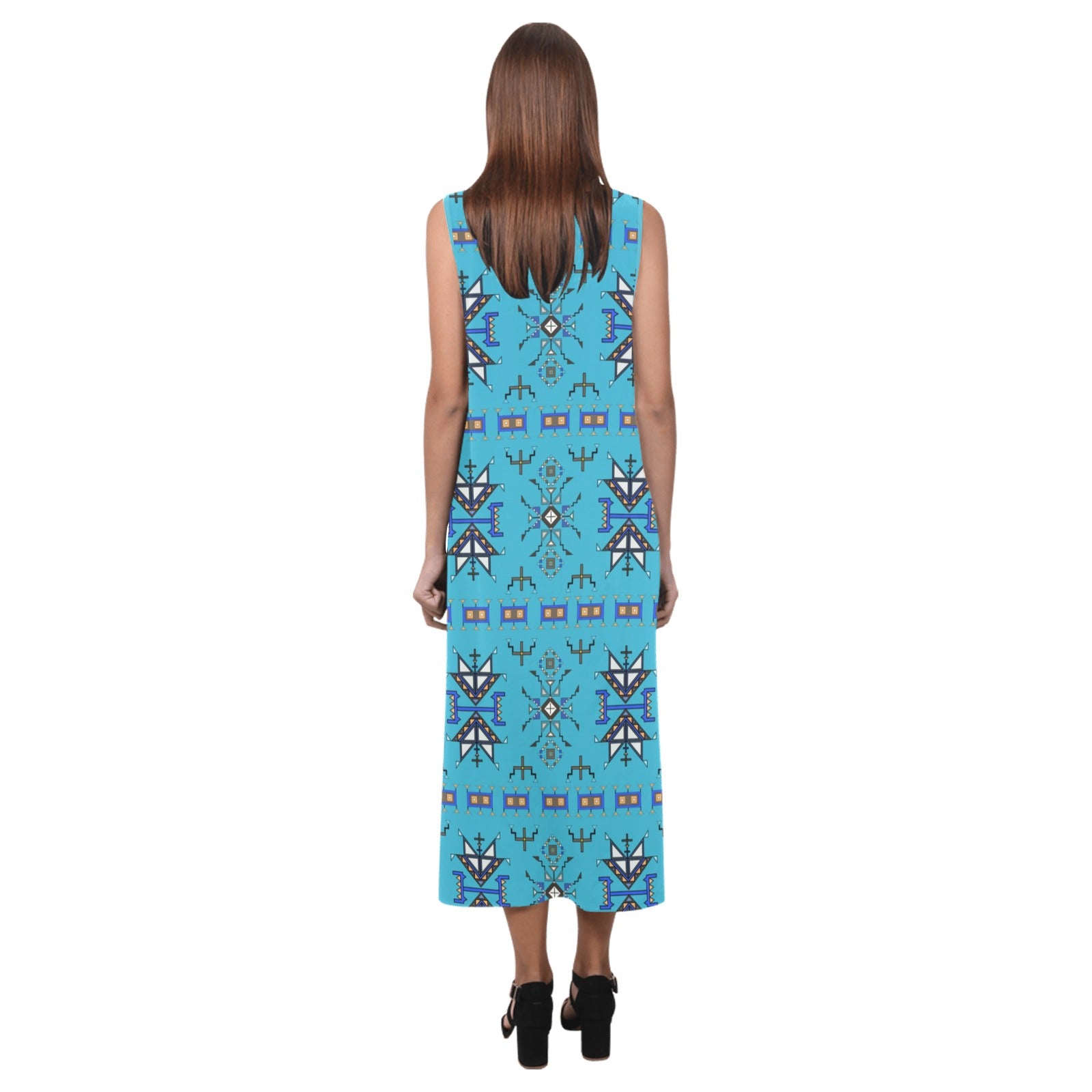 Eagle Strike Blue Phaedra Sleeveless Open Fork Long Dress