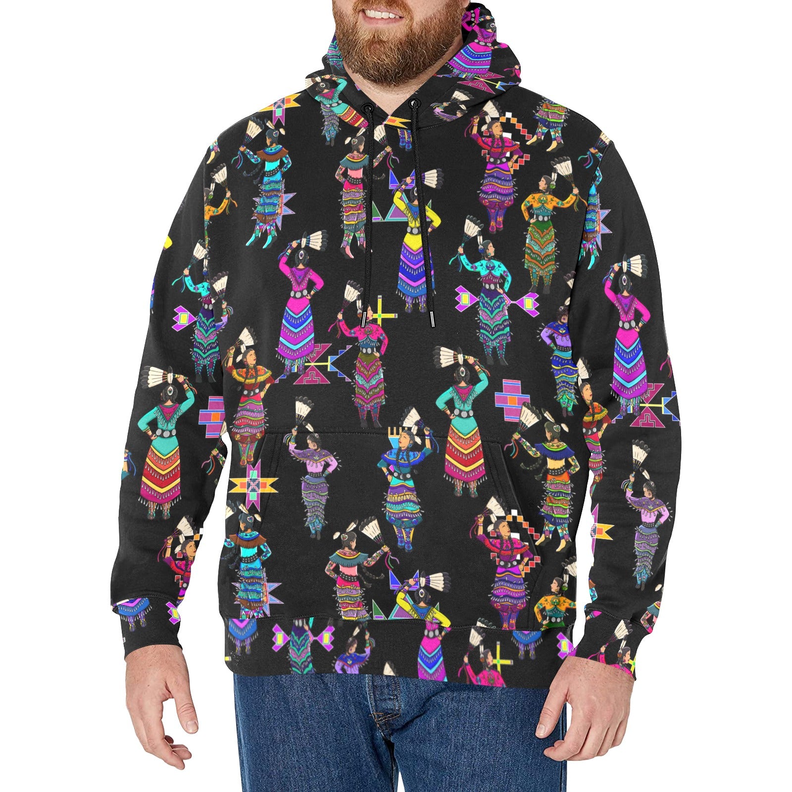 Women's Jingle Dancers Black Men's Long Sleeve Fleece Hoodie