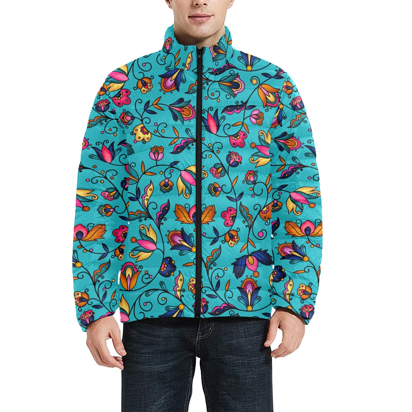 Copper Prairie Petals Turquoise Men's Padded Jacket