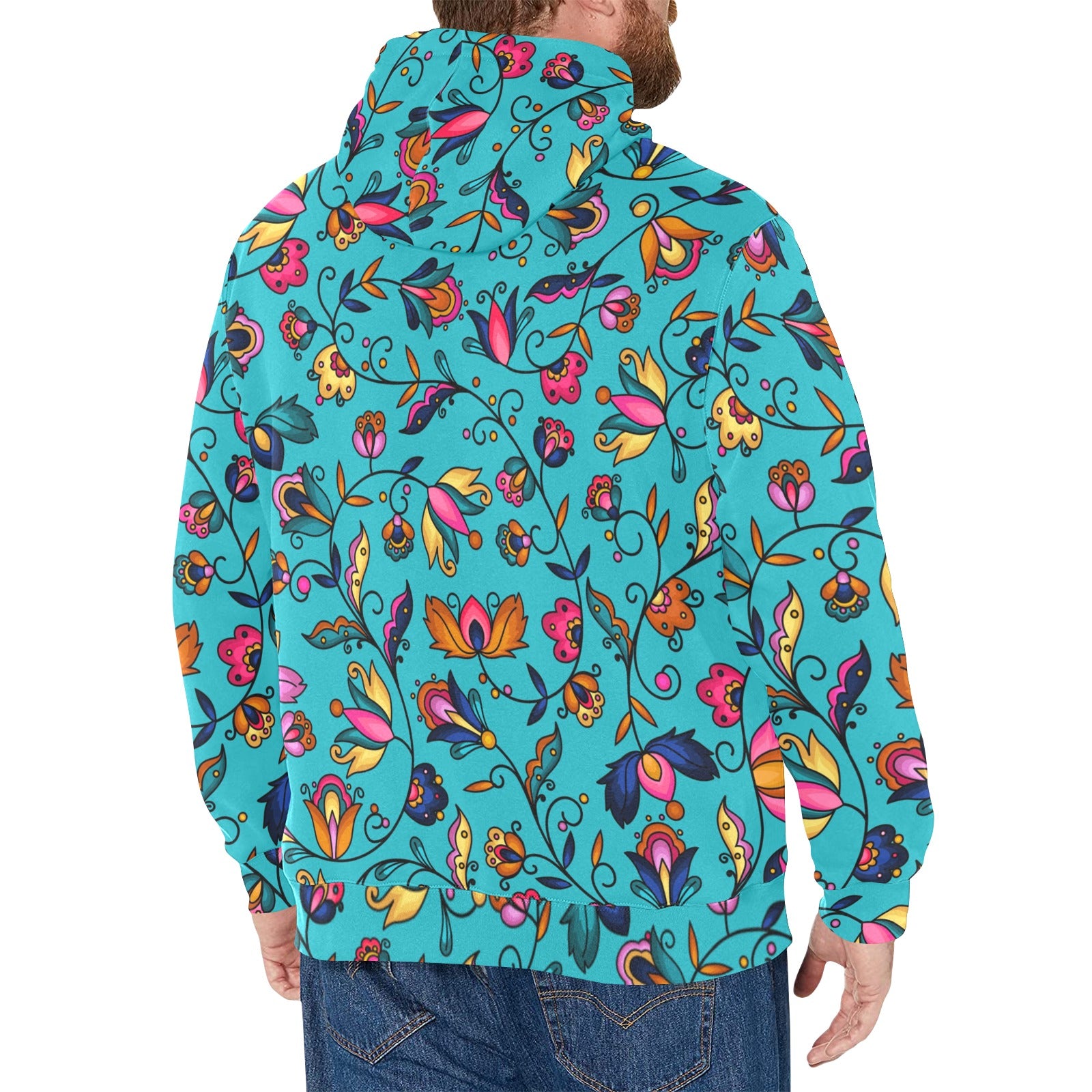 Copper Prairie Petals Turquoise Men's Long Sleeve Fleece Hoodie