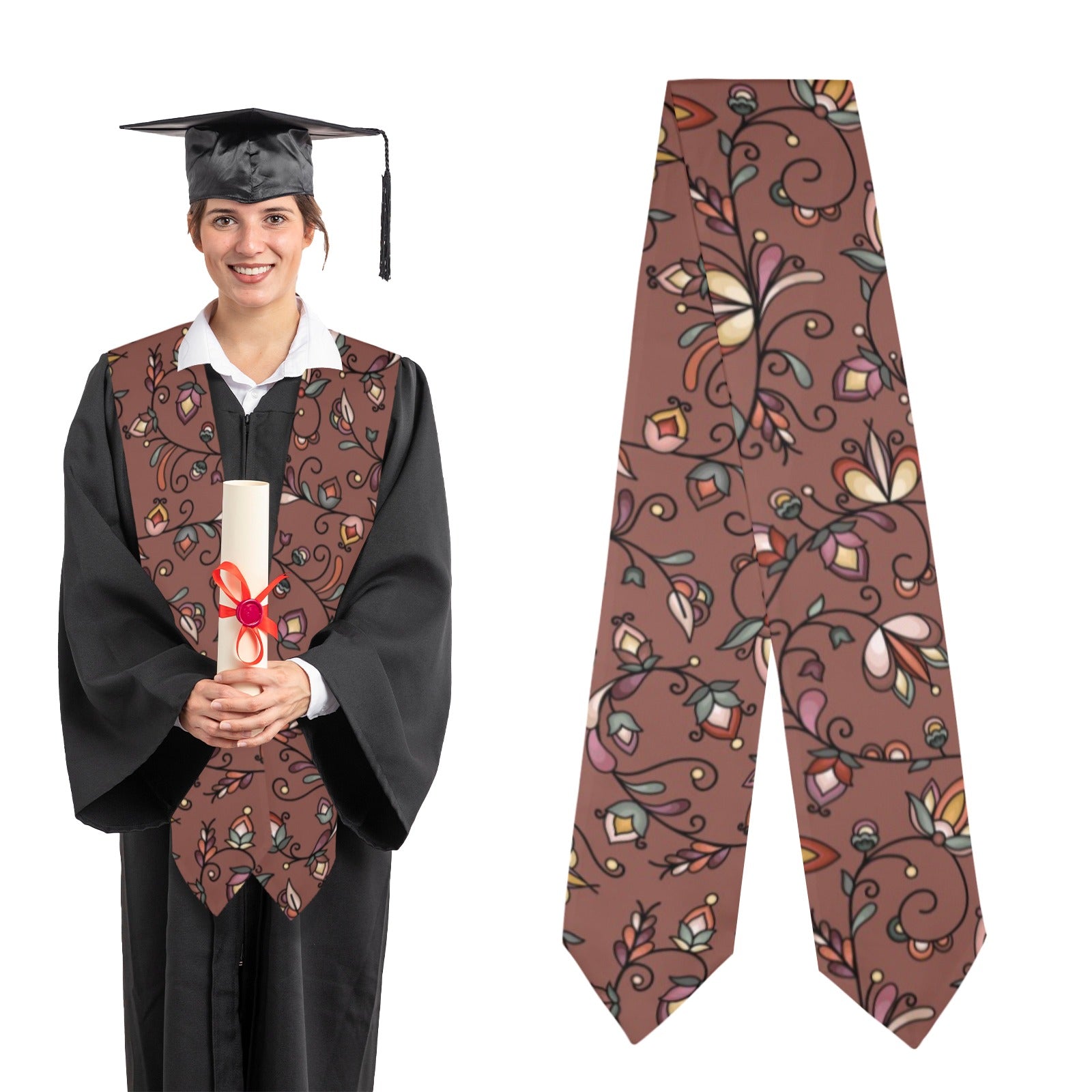 Burnt Sky Petals Brown Graduation Stole