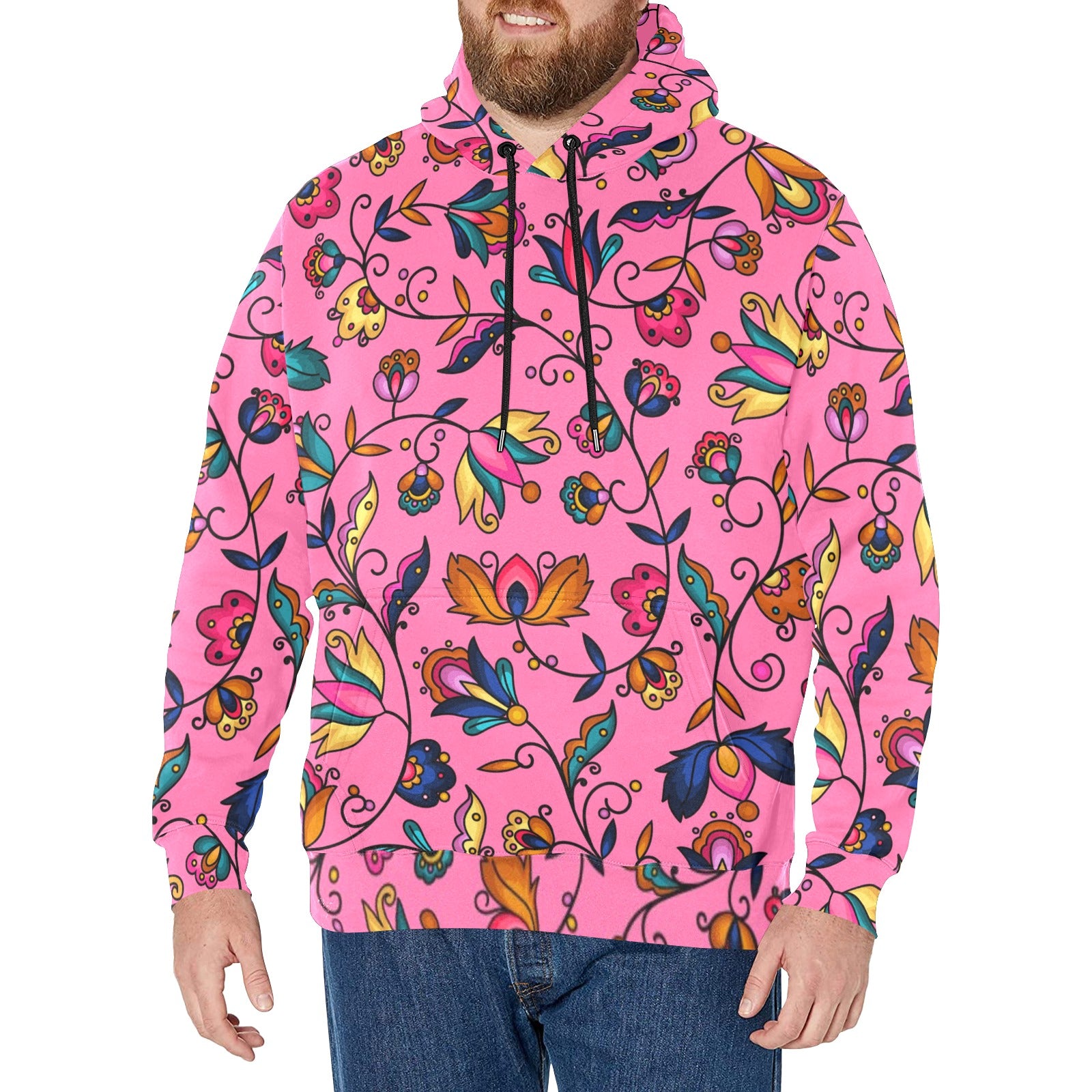 Copper Prairie Petals Pink Men's Long Sleeve Fleece Hoodie