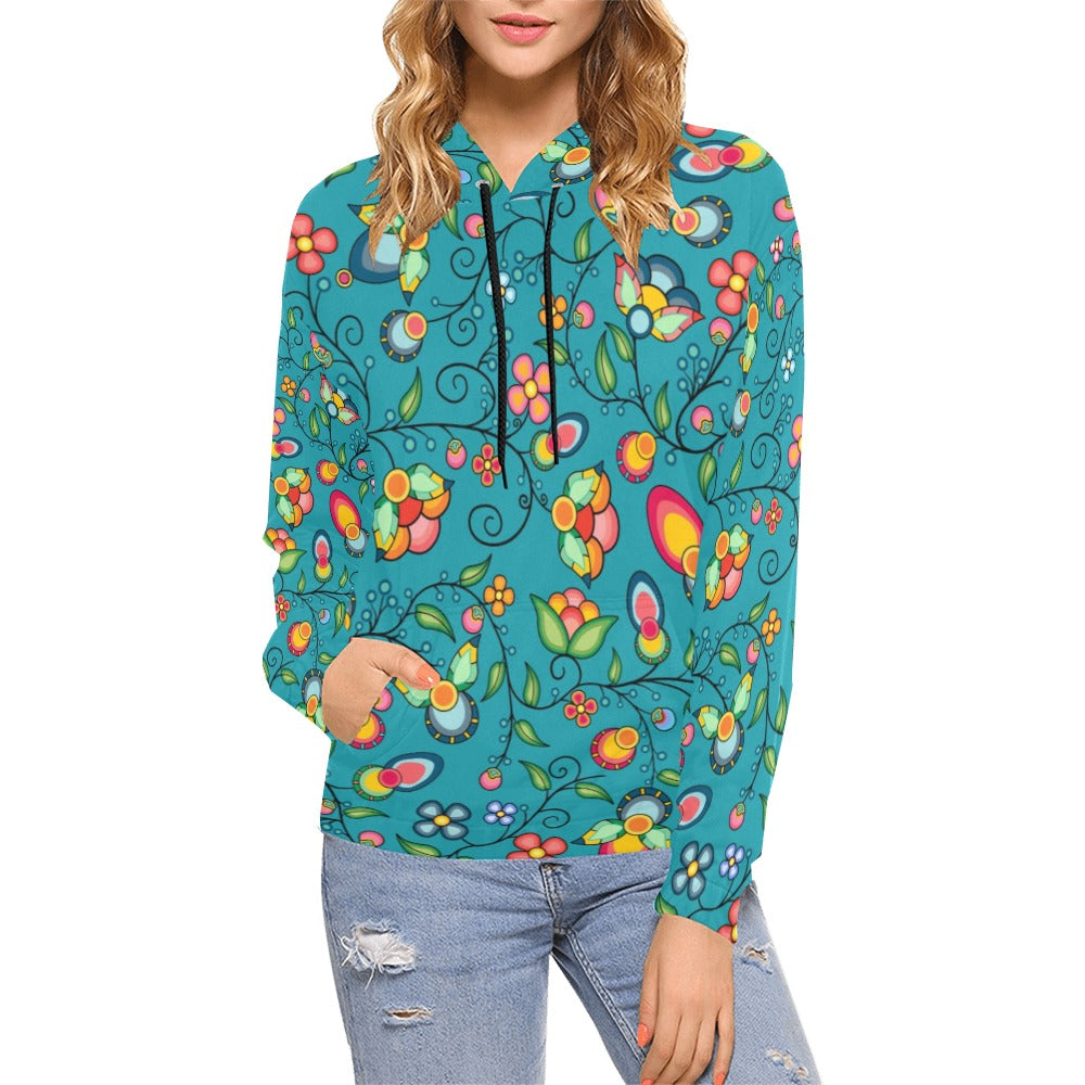 Floral Bounty Teal Hoodie for Women (USA Size)