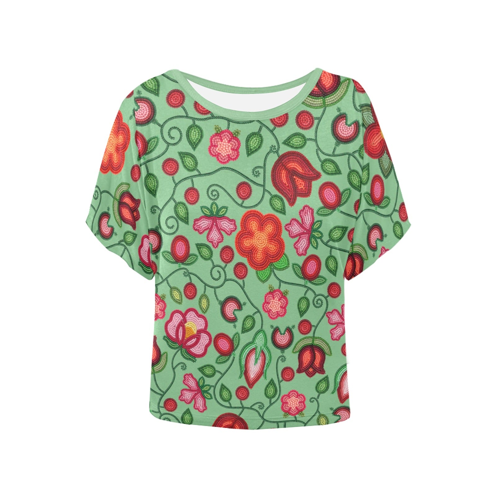 Rose Reverie Green Women's Batwing-Sleeved Blouse T-shirt