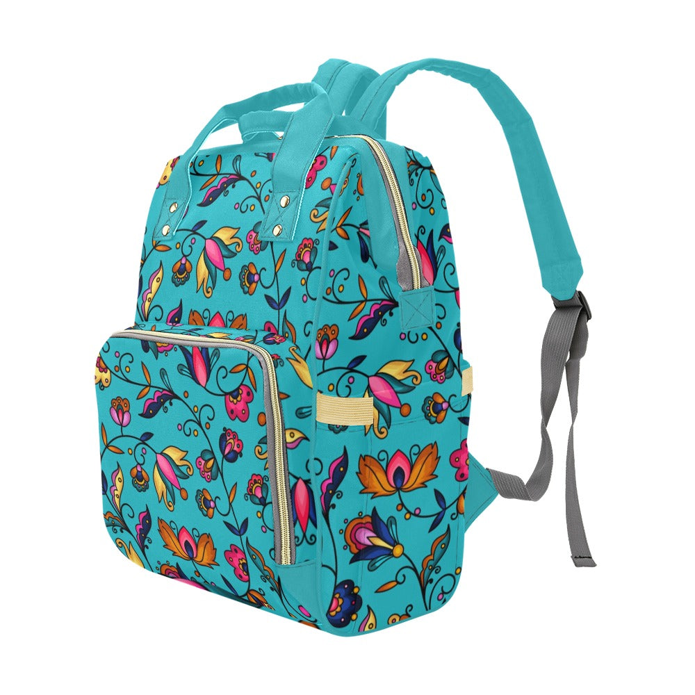 Copper Prairie Petals Turquoise Multi-Function Diaper Backpack/Diaper Bag