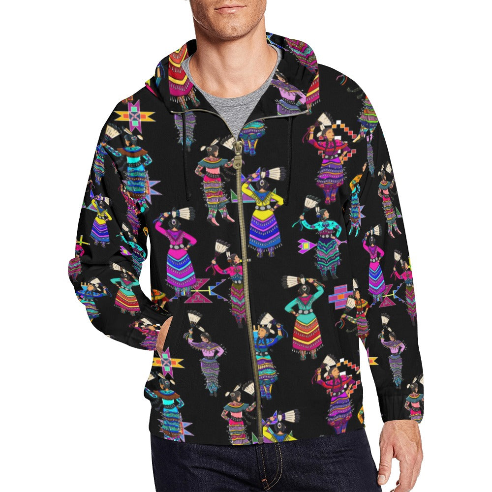 Women's Jingle Dancers Black Men's Zipper Hoodie
