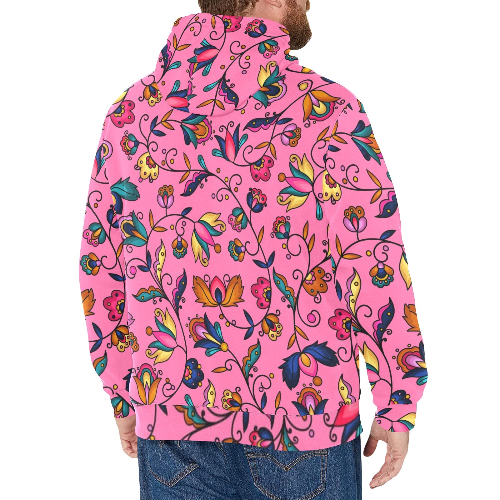 Copper Prairie Petals Pink Men's Long Sleeve Fleece Hoodie