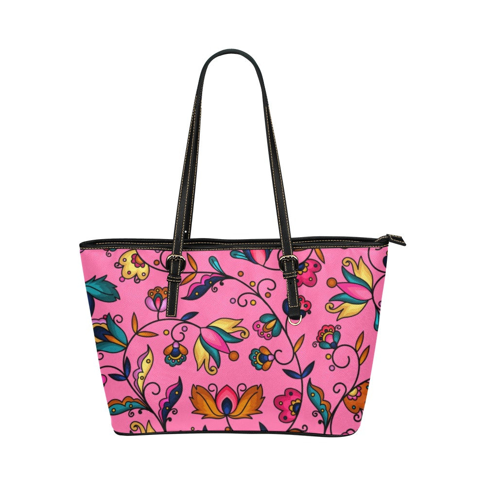 Copper Prairie Petals Pink Leather Tote Bag/Large
