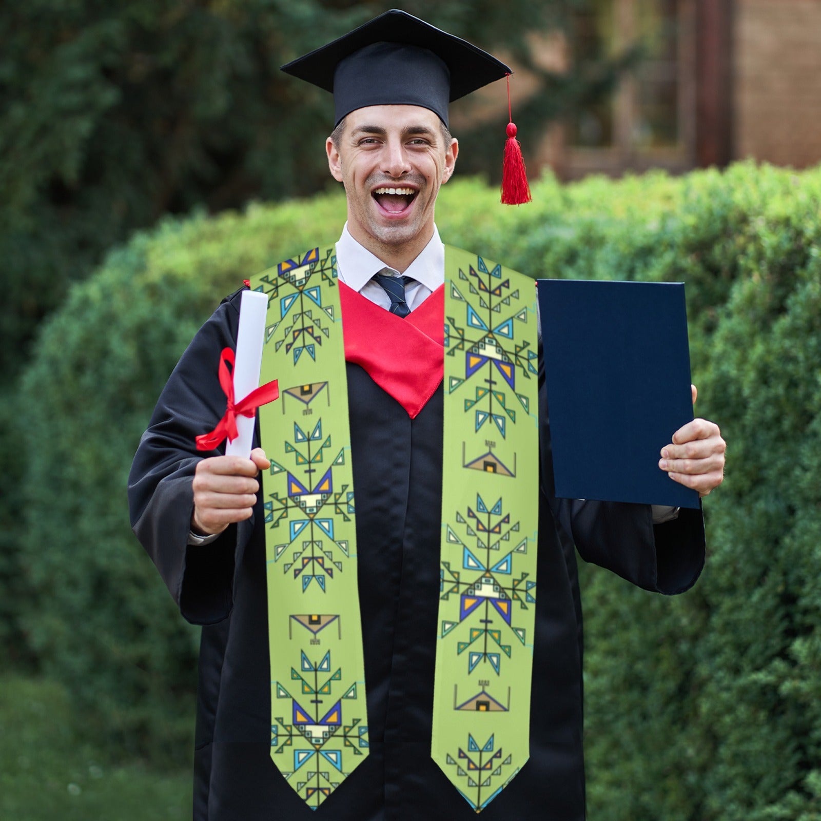Bear Shield Green Graduation Stole