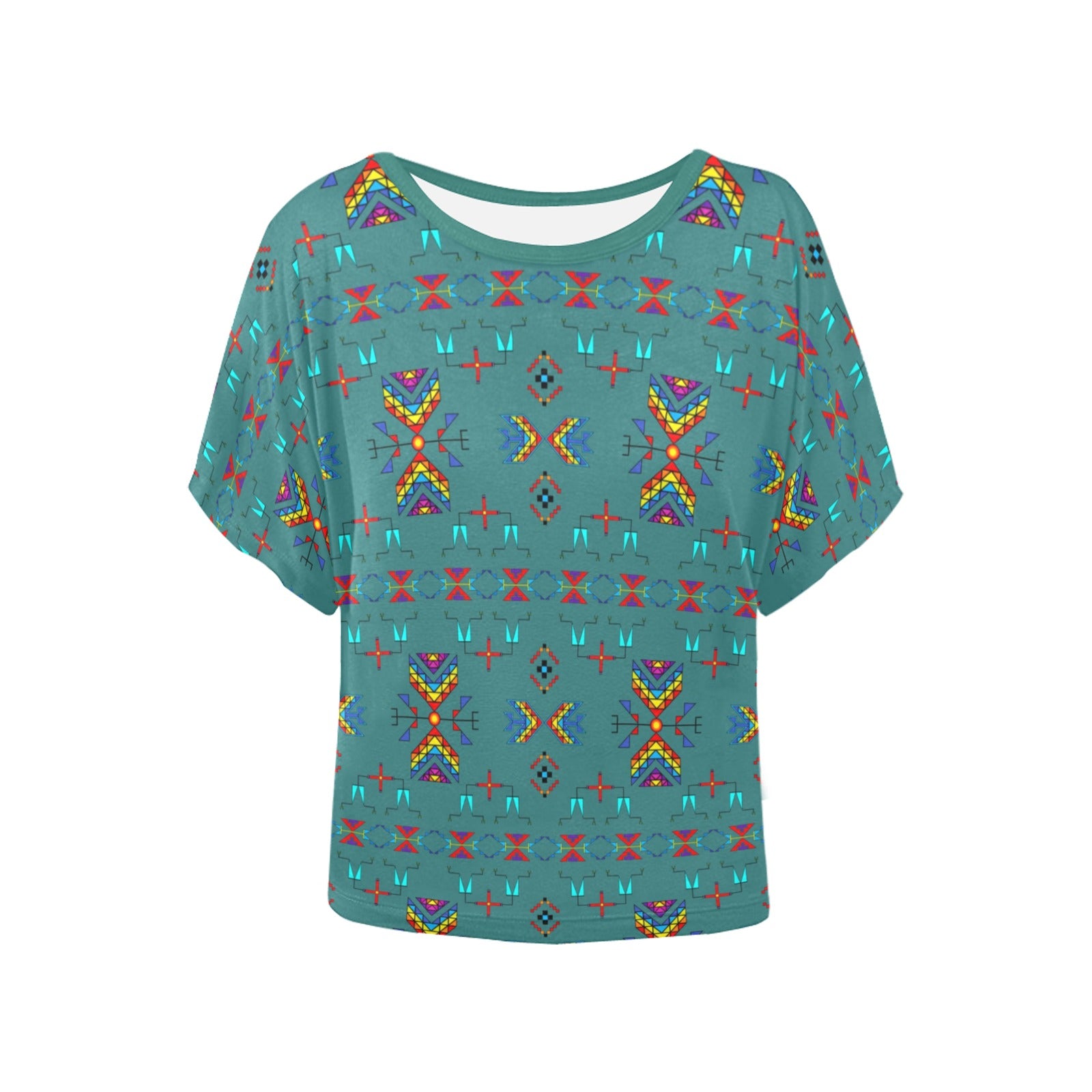 Rainy Chief Rainbow Teal Sky Women's Batwing-Sleeved Blouse T shirt