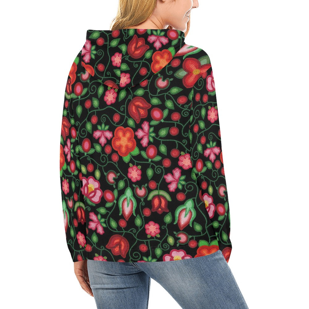 Rose Reverie Black All Over Print Hoodie for Women (USA Size)