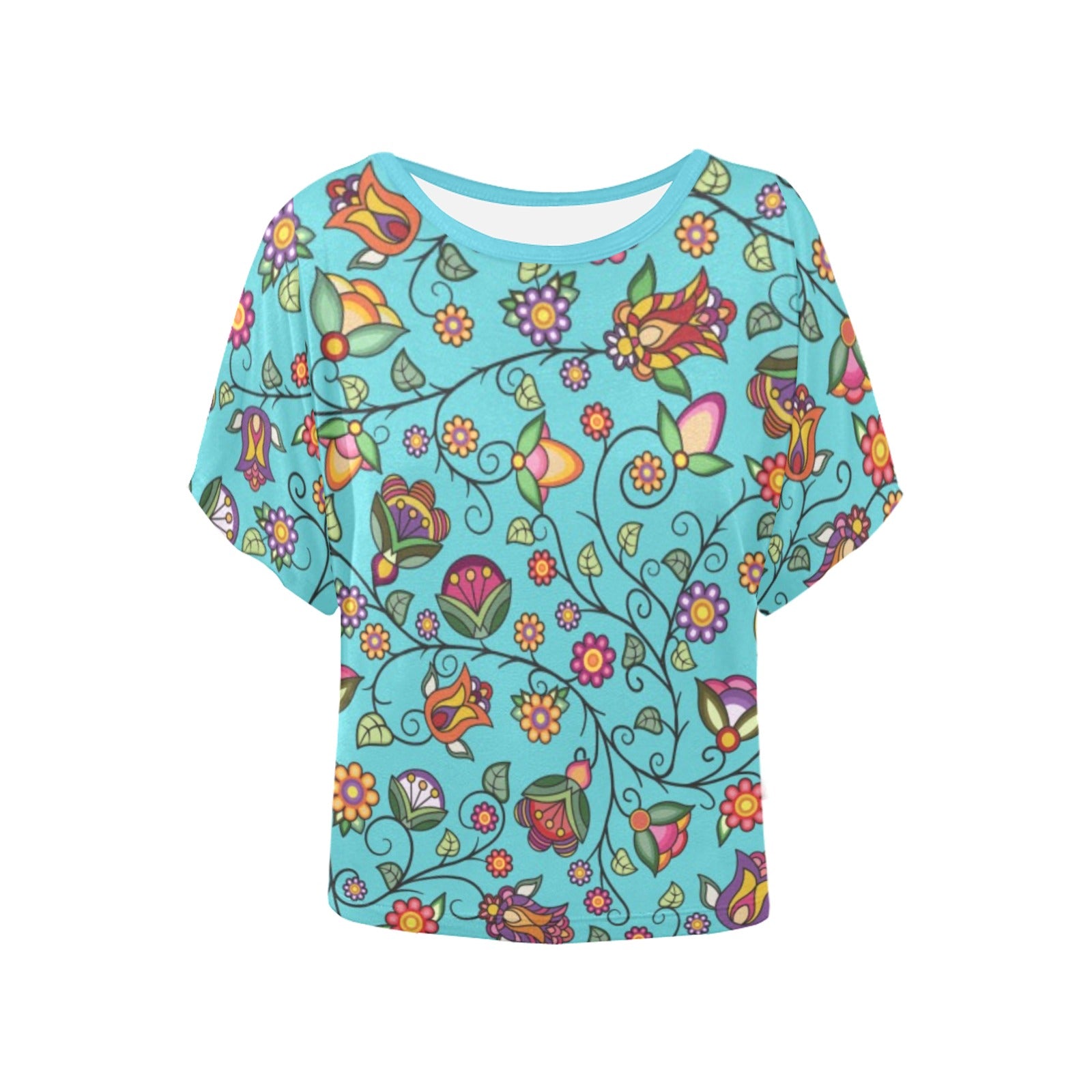 Heartbeat Petals Turquoise Women's Batwing-Sleeved Blouse T shirt